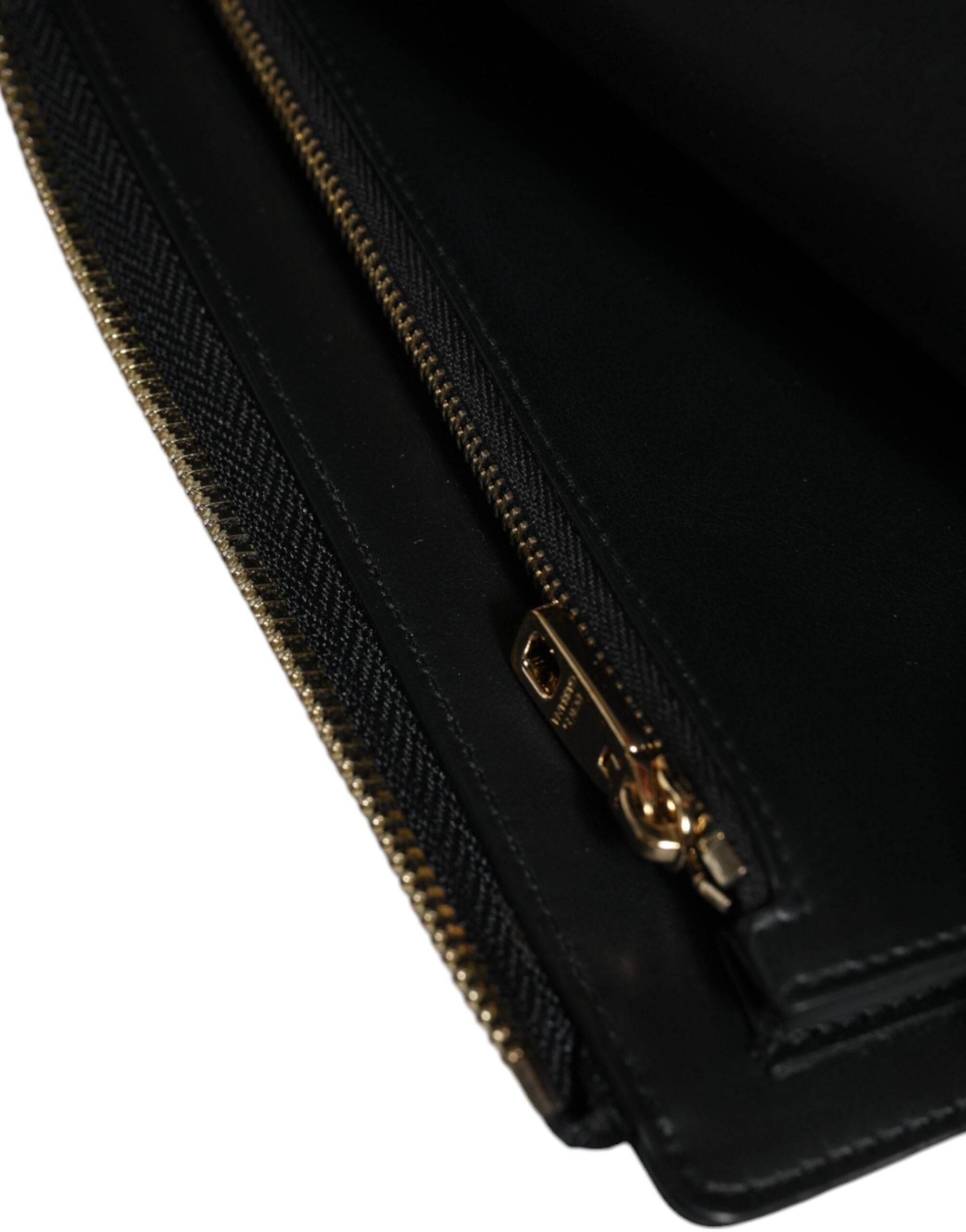 Dolce & Gabbana Black Leather Logo Plaque Neck Strap Card Coin Wallet - Hilstor