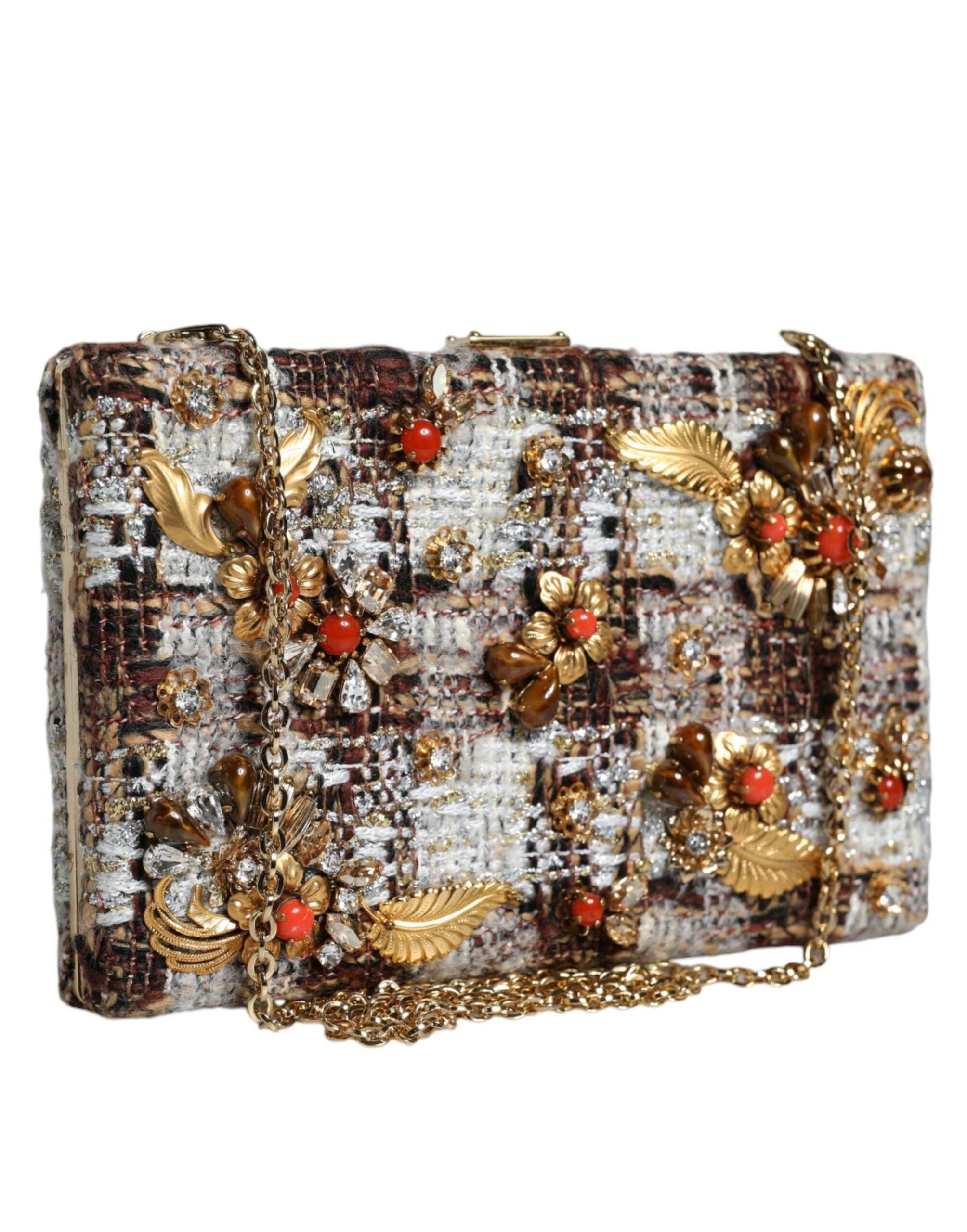 Dolce & Gabbana Multicolor Tweed Floral Clutch Crossbody Bag - Hilstor