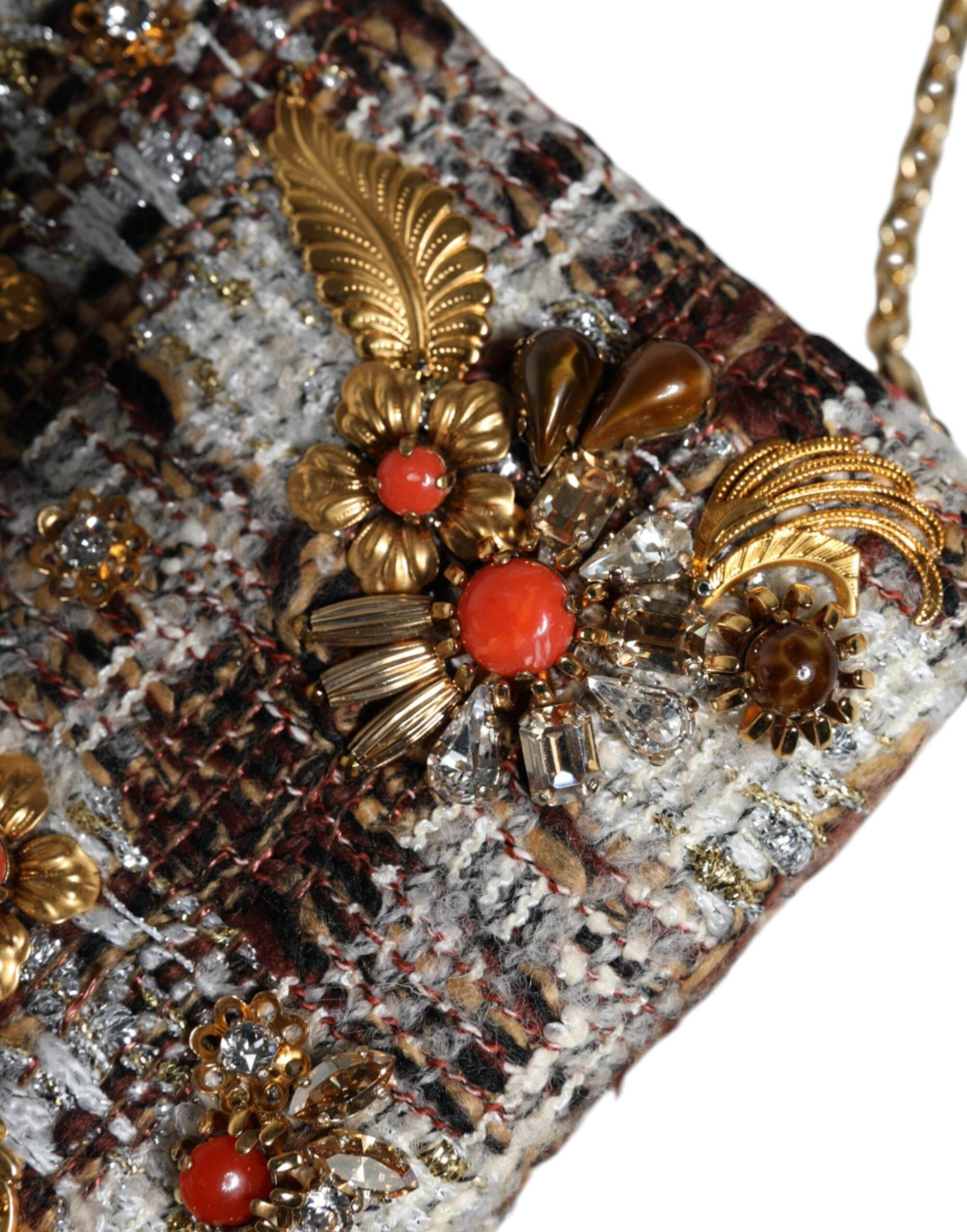 Dolce & Gabbana Multicolor Tweed Floral Clutch Crossbody Bag - Hilstor