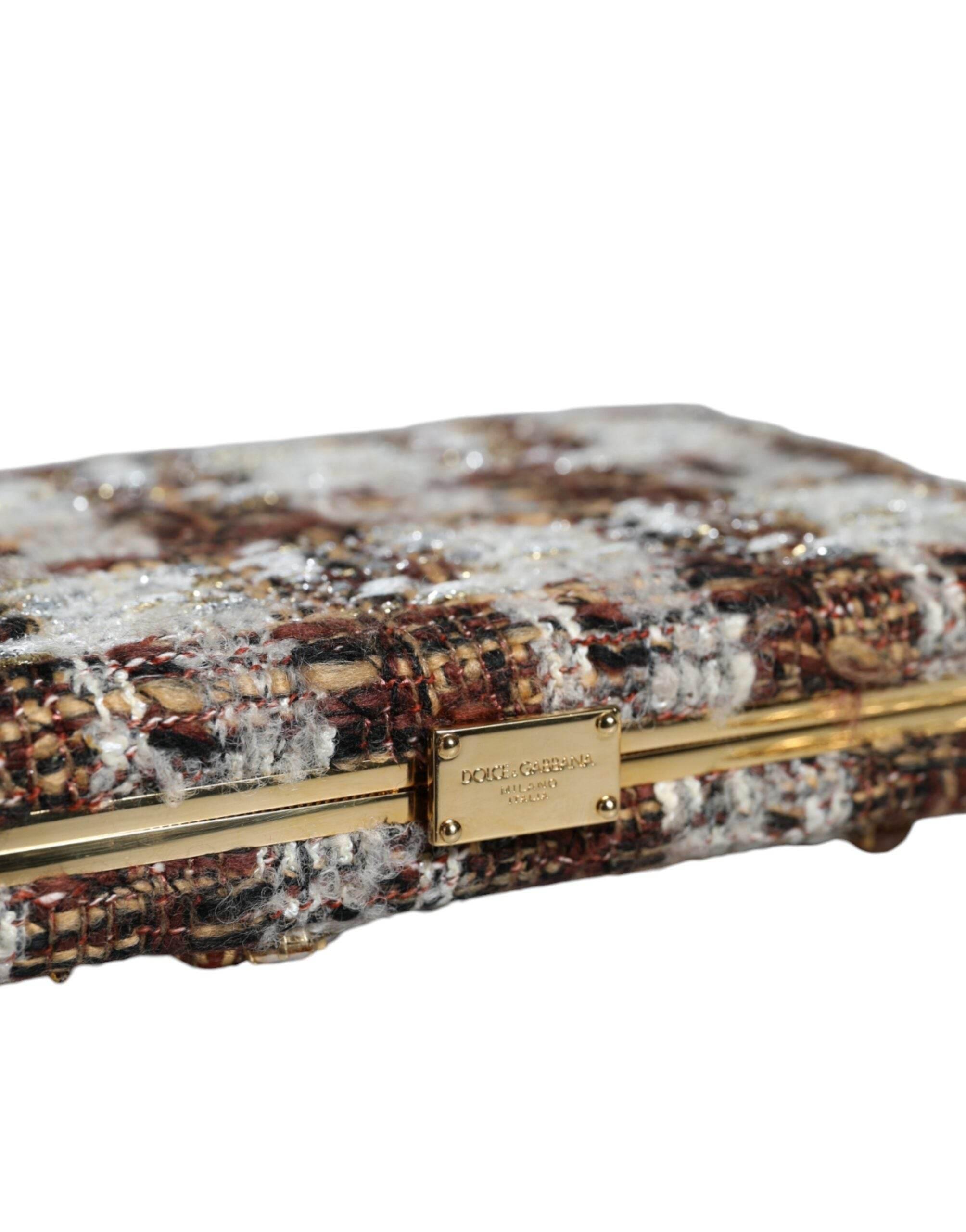 Dolce & Gabbana Multicolor Tweed Floral Clutch Crossbody Bag - Hilstor