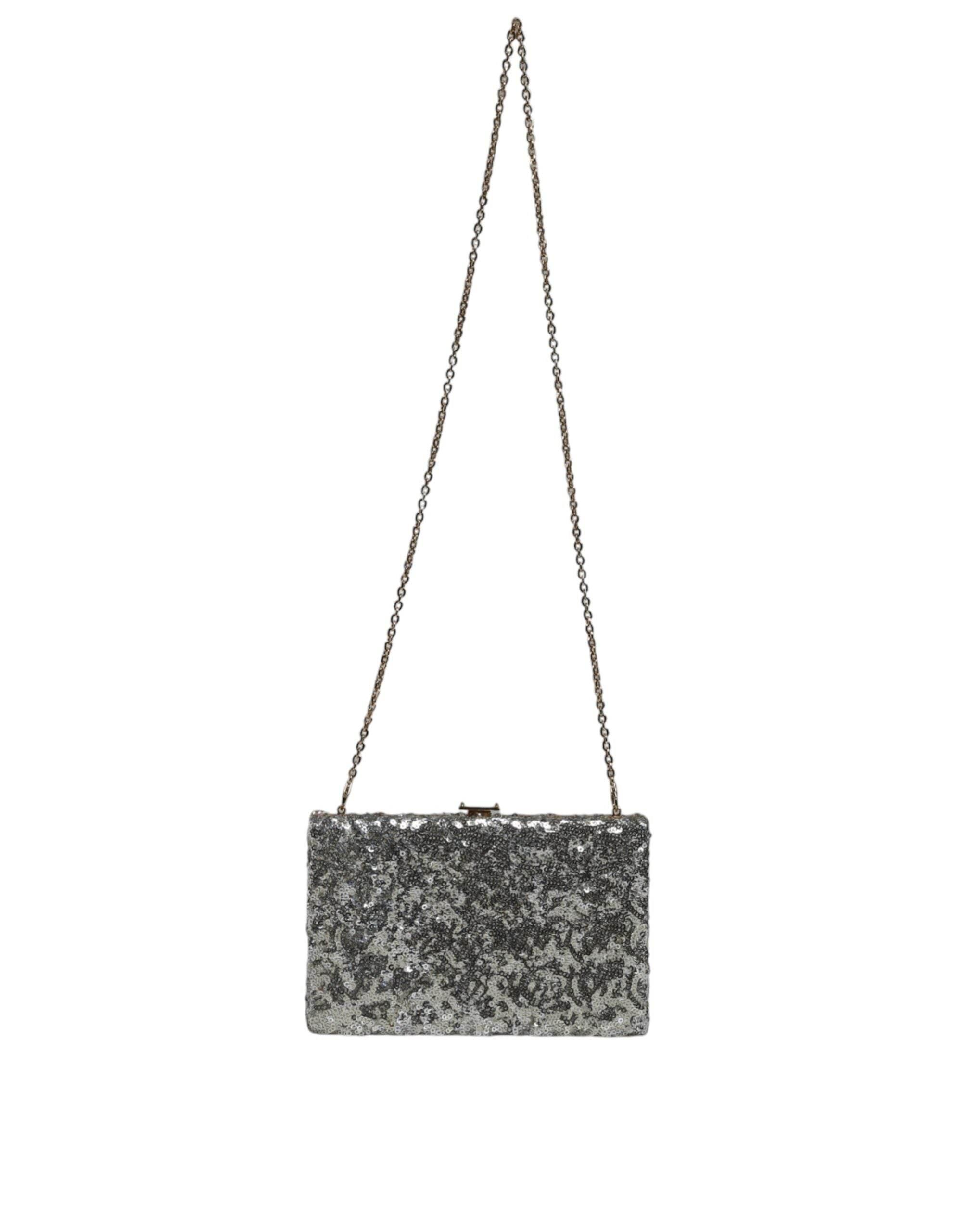 Dolce & Gabbana Silver Sequined Clutch Evening Crossbody Bag - Hilstor