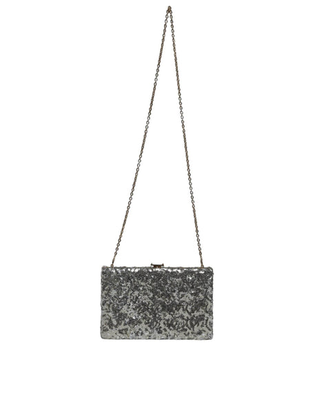 Dolce & Gabbana Silver Sequined Clutch Evening Crossbody Bag - Hilstor