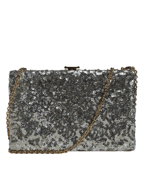Dolce & Gabbana Silver Sequined Clutch Evening Crossbody Bag - Hilstor