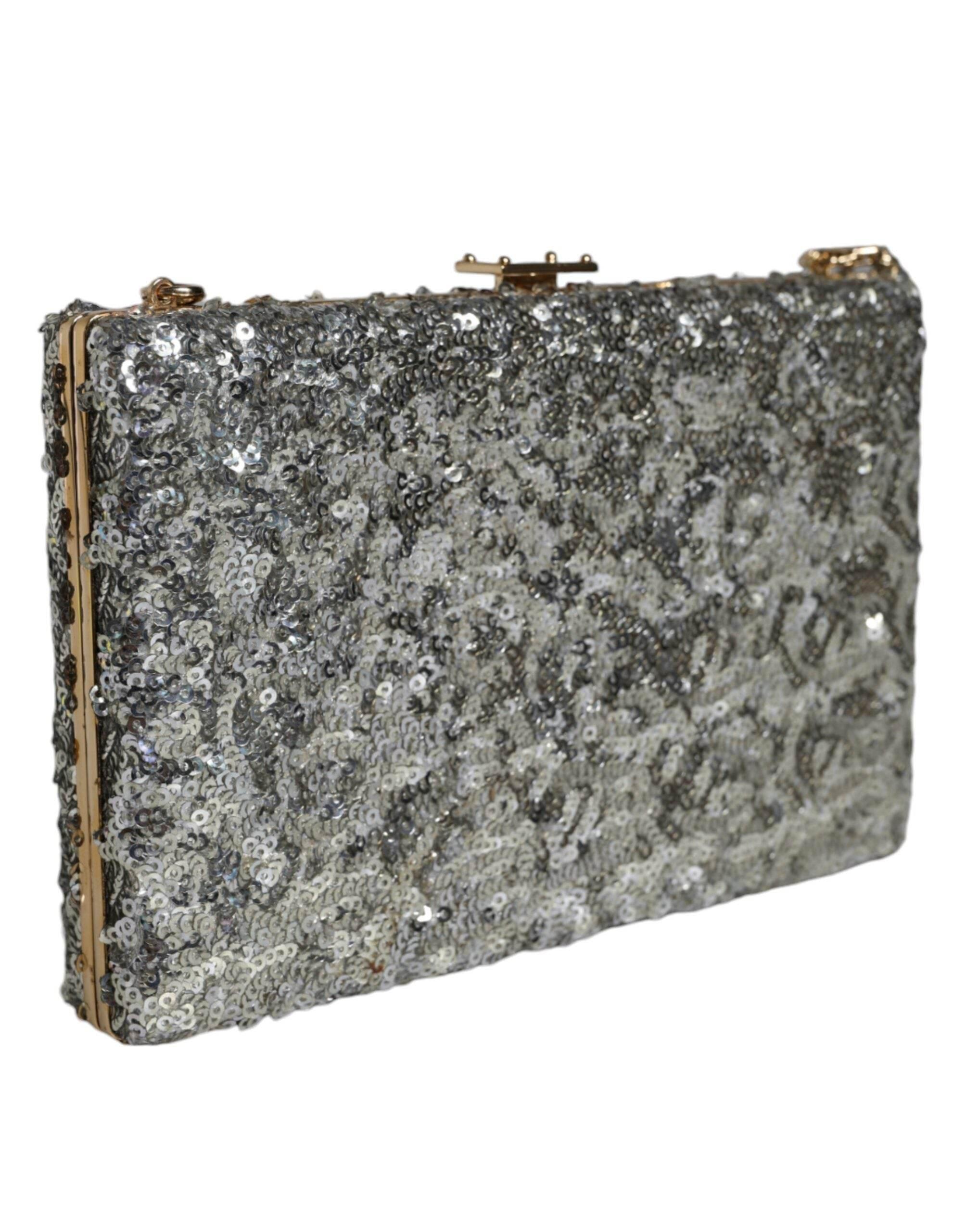Dolce & Gabbana Silver Sequined Clutch Evening Crossbody Bag - Hilstor