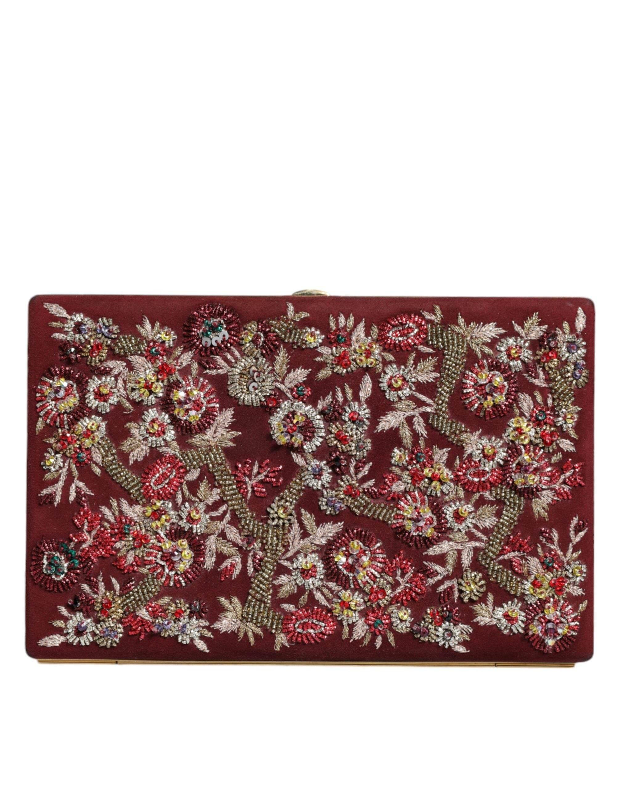 Dolce & Gabbana Bordeaux Velvet Gold Frame Clutch Evening Bag - Hilstor