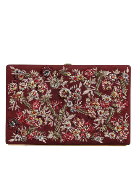 Dolce & Gabbana Bordeaux Velvet Gold Frame Clutch Evening Bag - Hilstor