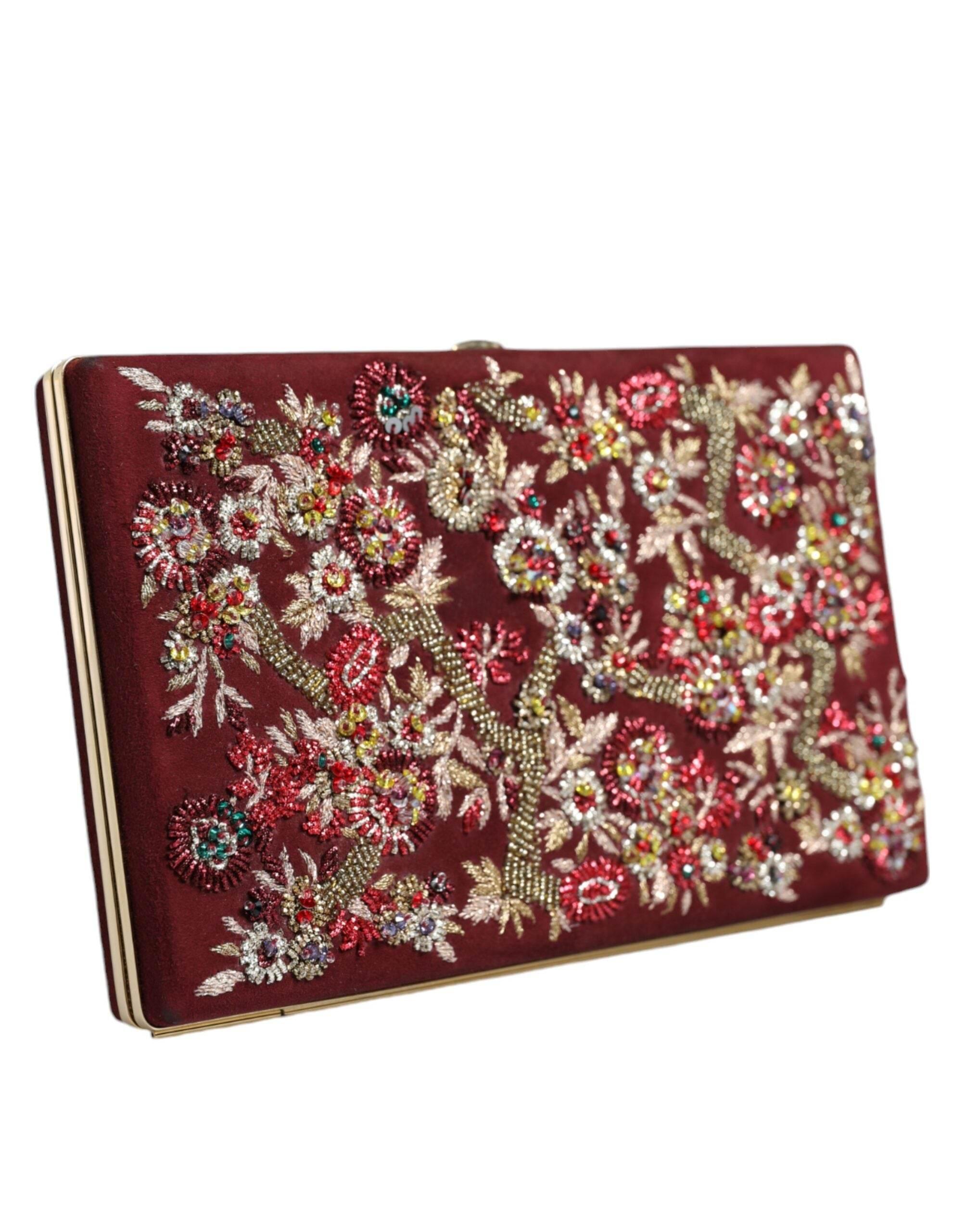 Dolce & Gabbana Bordeaux Velvet Gold Frame Clutch Evening Bag - Hilstor