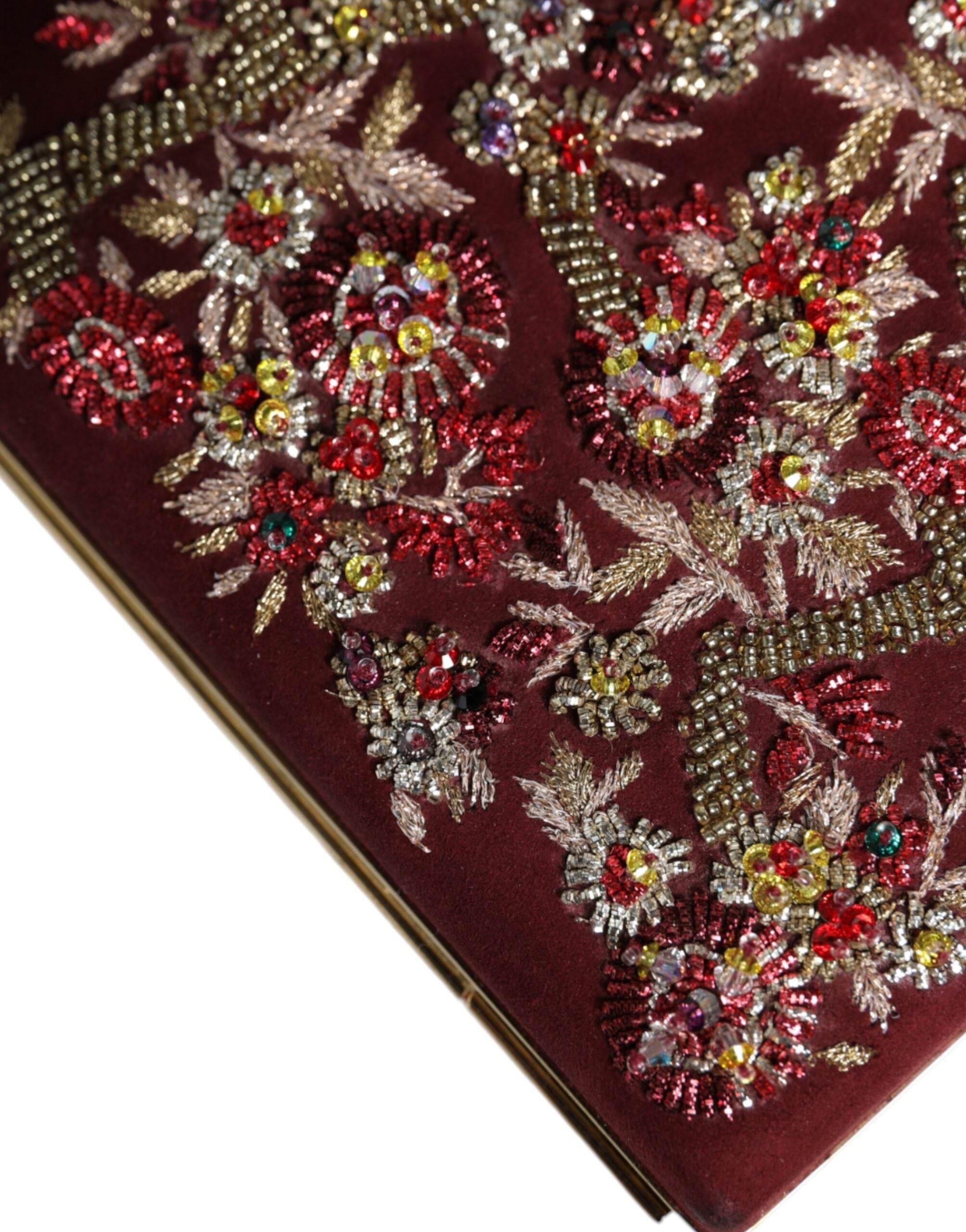 Dolce & Gabbana Bordeaux Velvet Gold Frame Clutch Evening Bag - Hilstor