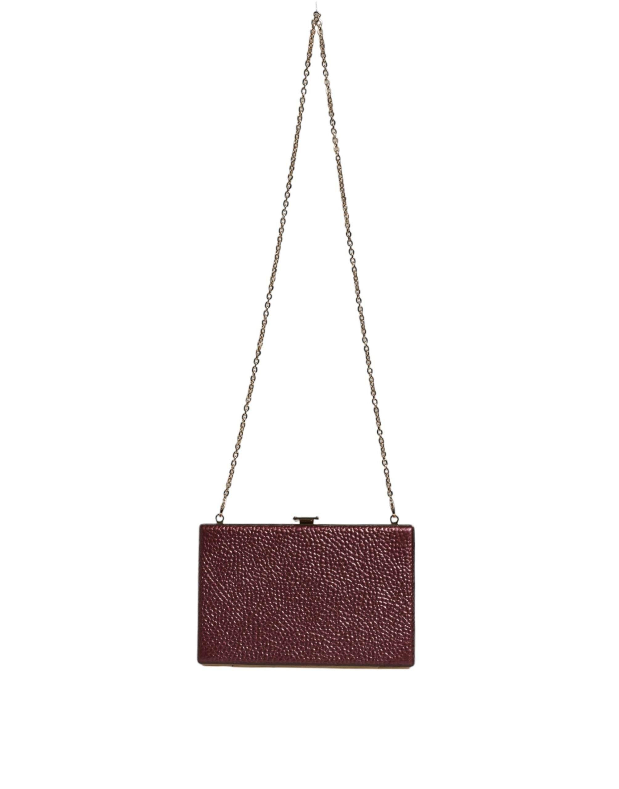 Dolce & Gabbana Maroon Leather Clutch Evening Crossbody Bag - Hilstor