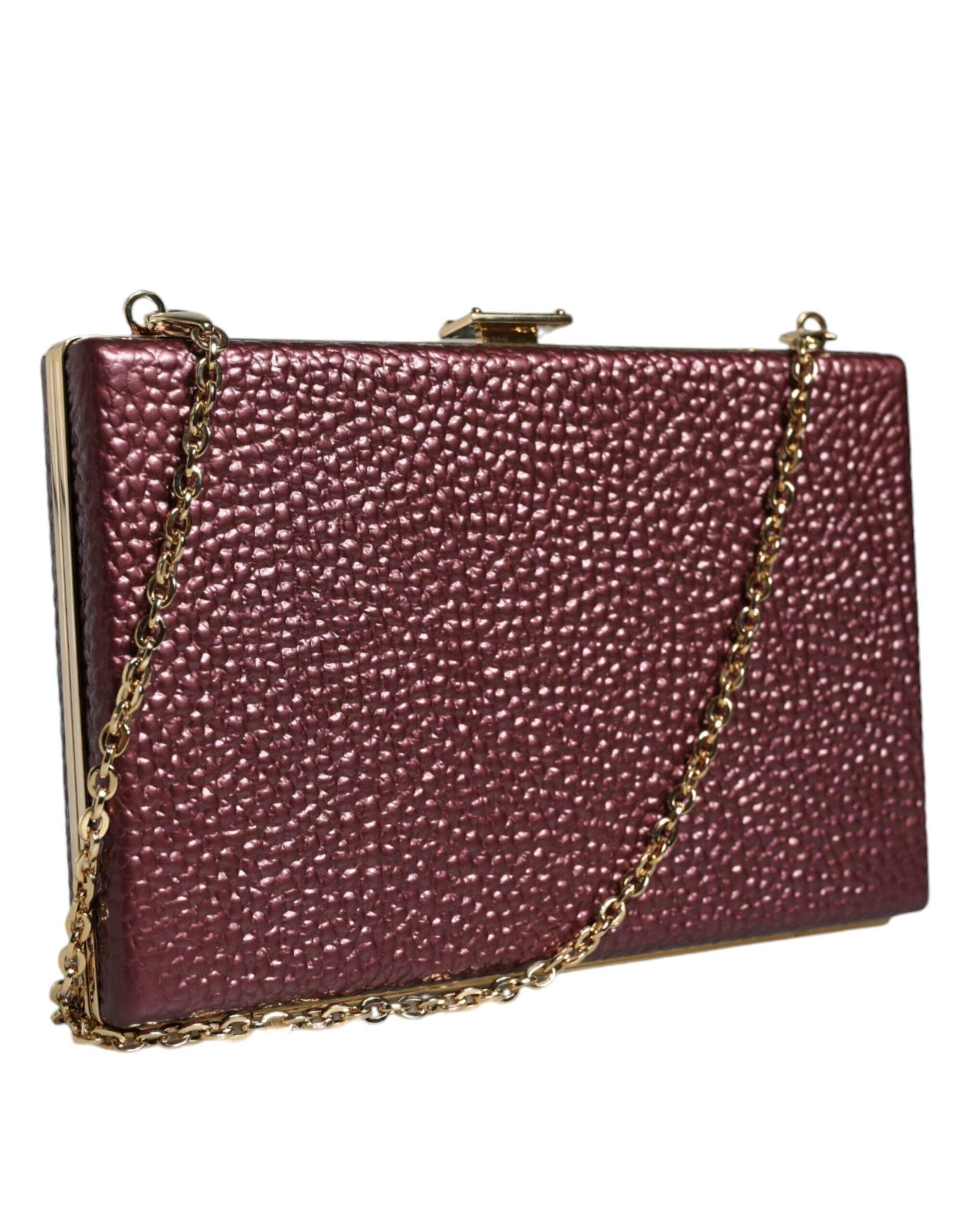 Dolce & Gabbana Maroon Leather Clutch Evening Crossbody Bag - Hilstor