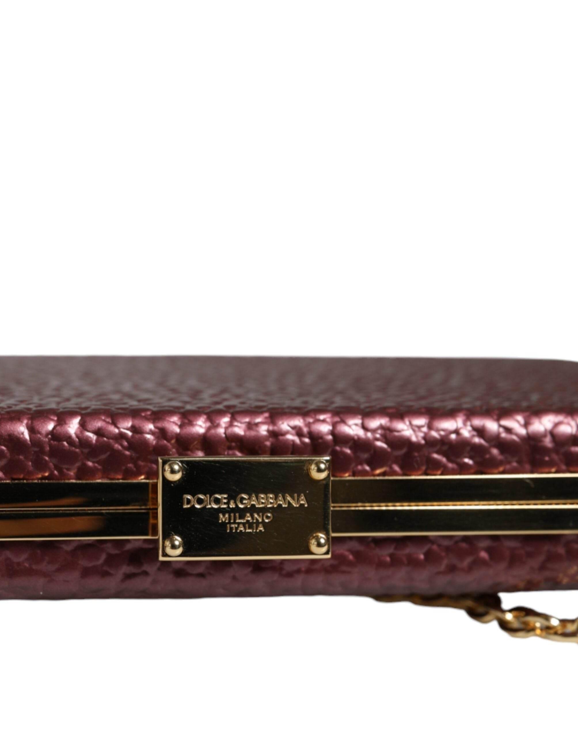 Dolce & Gabbana Maroon Leather Clutch Evening Crossbody Bag - Hilstor