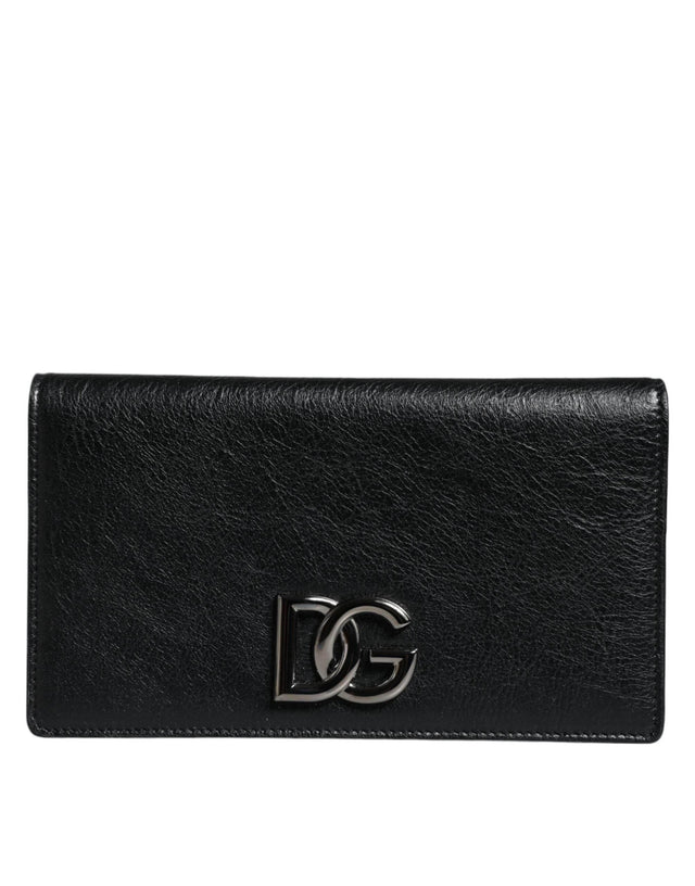 Dolce & Gabbana Black Leather DG Logo Bifold Card Slot Crossbody Bag - Hilstor