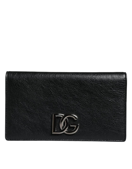 Dolce & Gabbana Black Leather DG Logo Bifold Card Slot Crossbody Bag - Hilstor