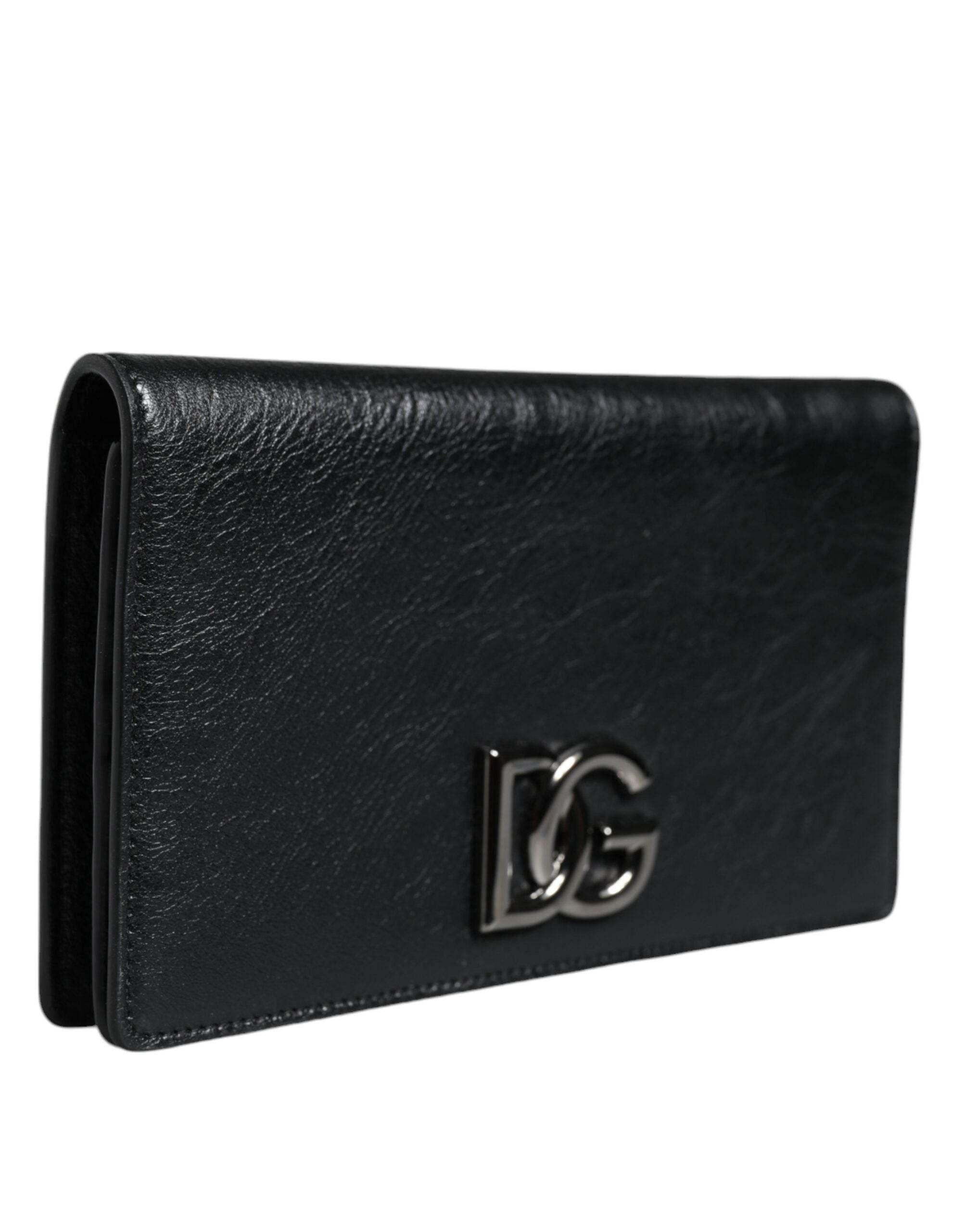Dolce & Gabbana Black Leather DG Logo Bifold Card Slot Crossbody Bag - Hilstor