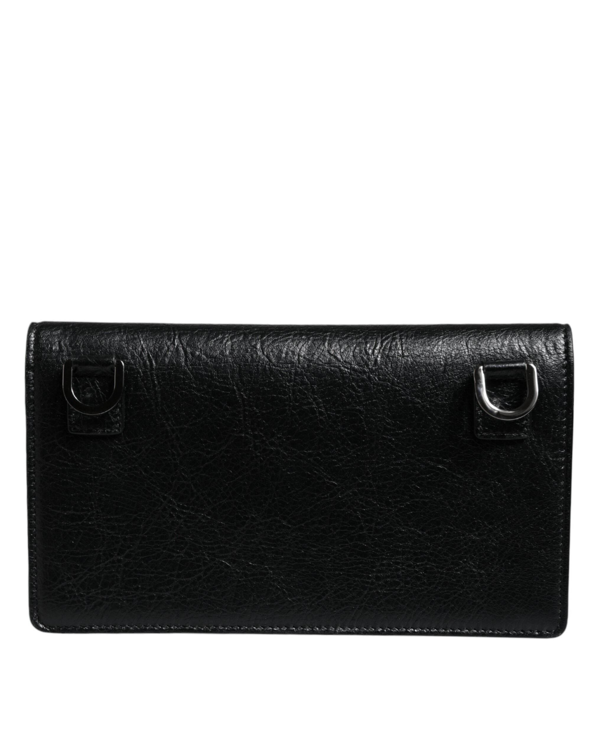 Dolce & Gabbana Black Leather DG Logo Bifold Card Slot Crossbody Bag - Hilstor
