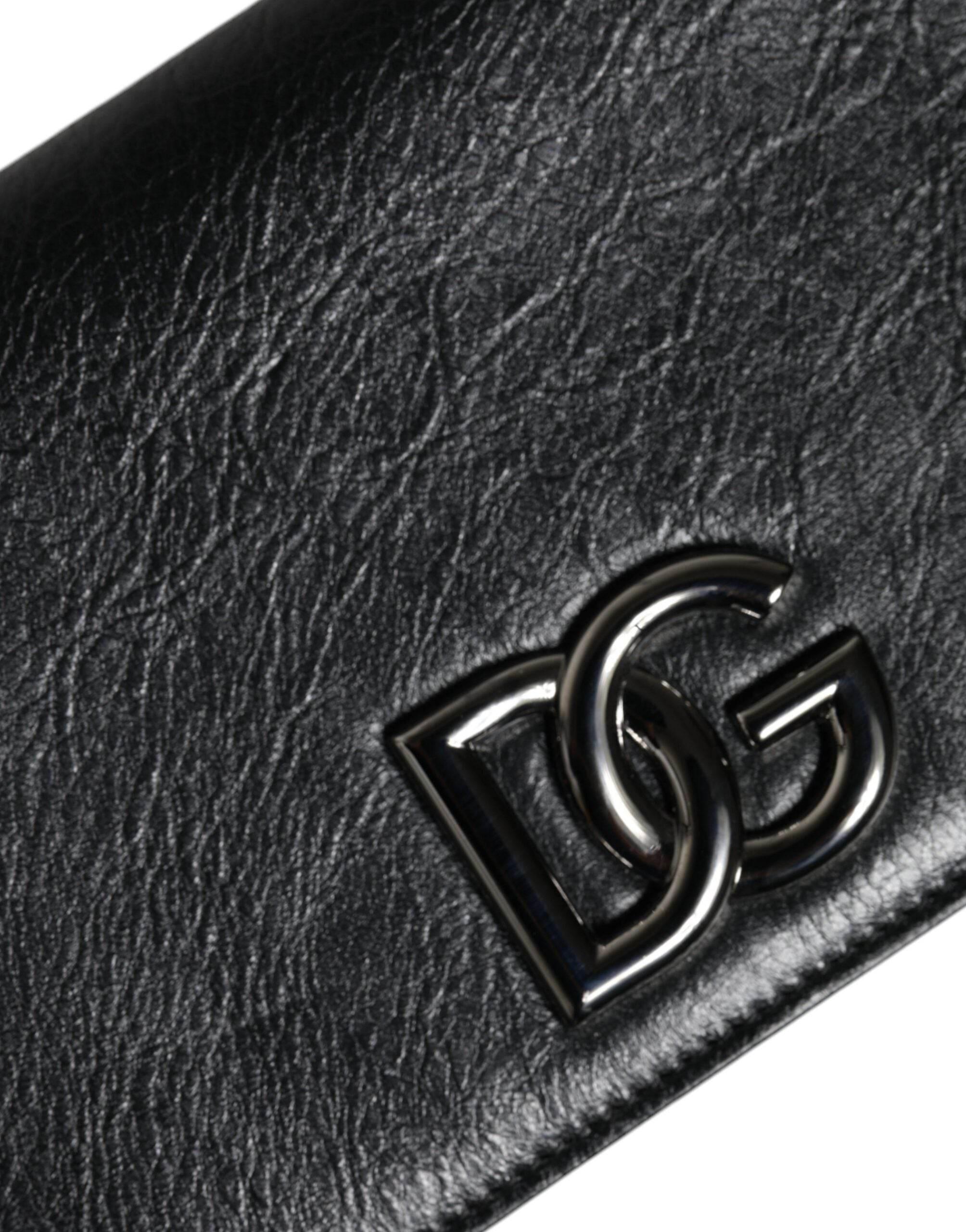 Dolce & Gabbana Black Leather DG Logo Bifold Card Slot Crossbody Bag - Hilstor