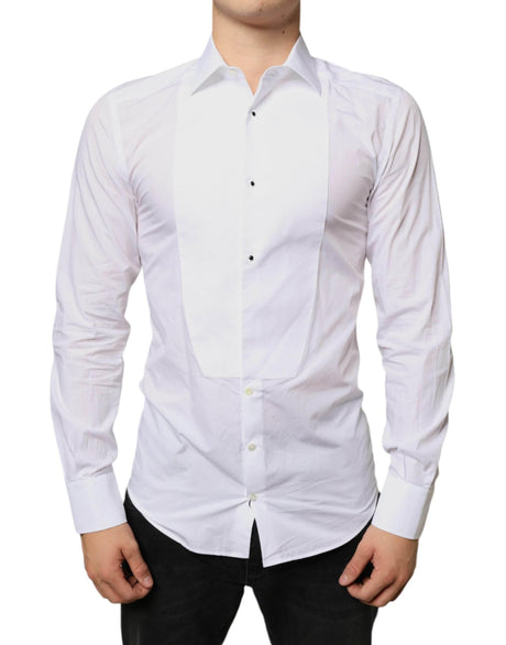Dolce & Gabbana White Bib Cotton Poplin Formal Dress Shirt - Hilstor