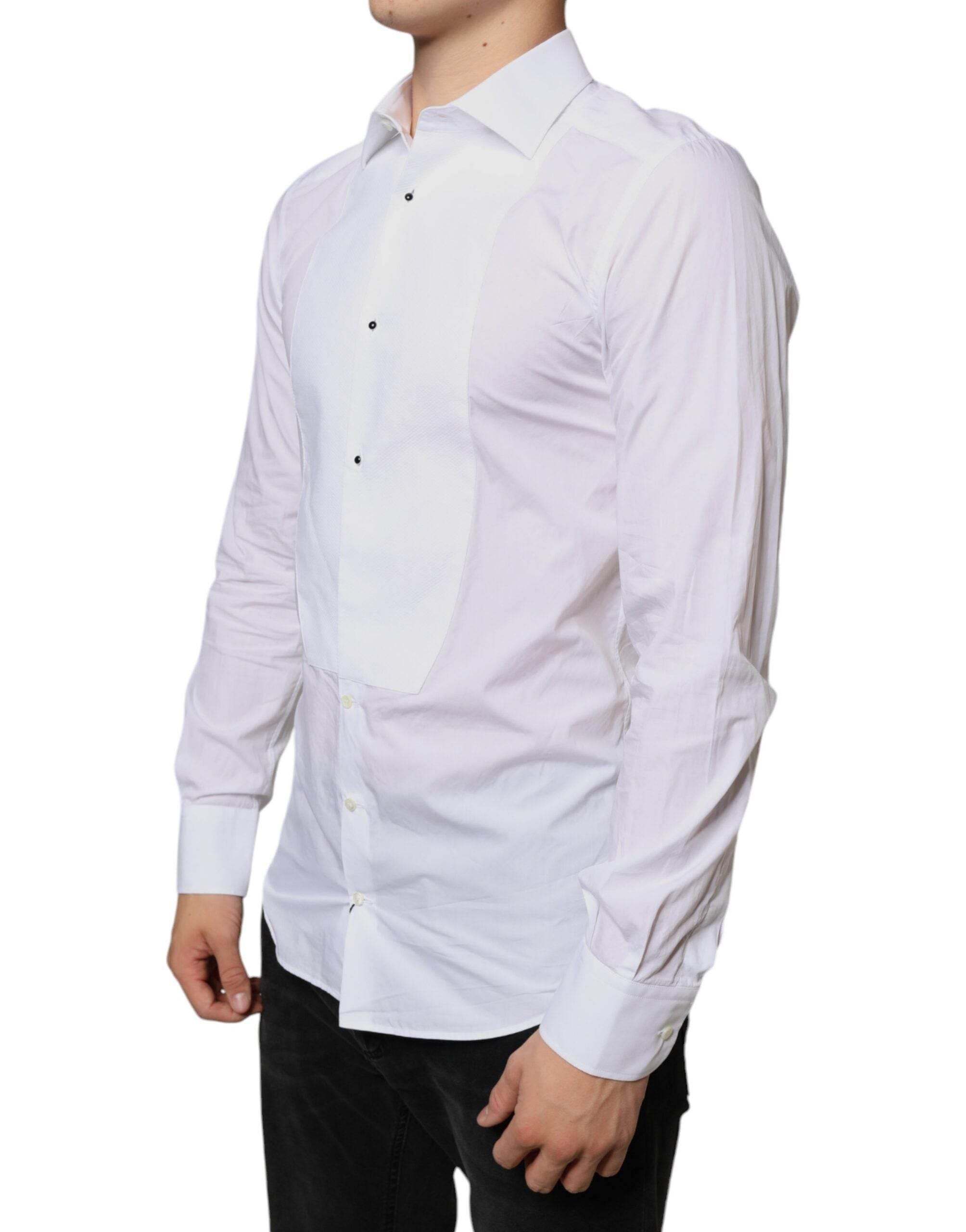 Dolce & Gabbana White Bib Cotton Poplin Formal Dress Shirt - Hilstor