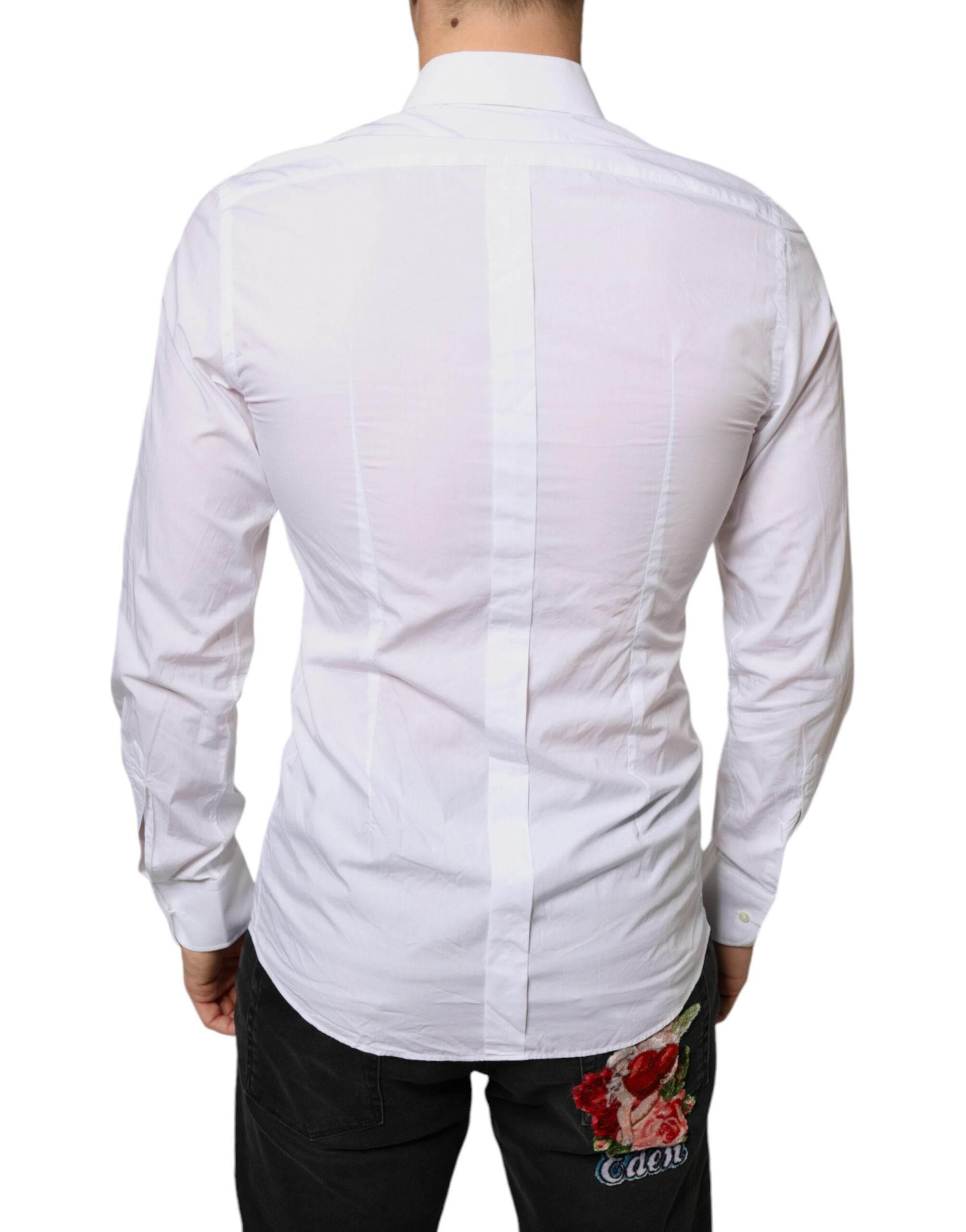 Dolce & Gabbana White Bib Cotton Poplin Formal Dress Shirt - Hilstor