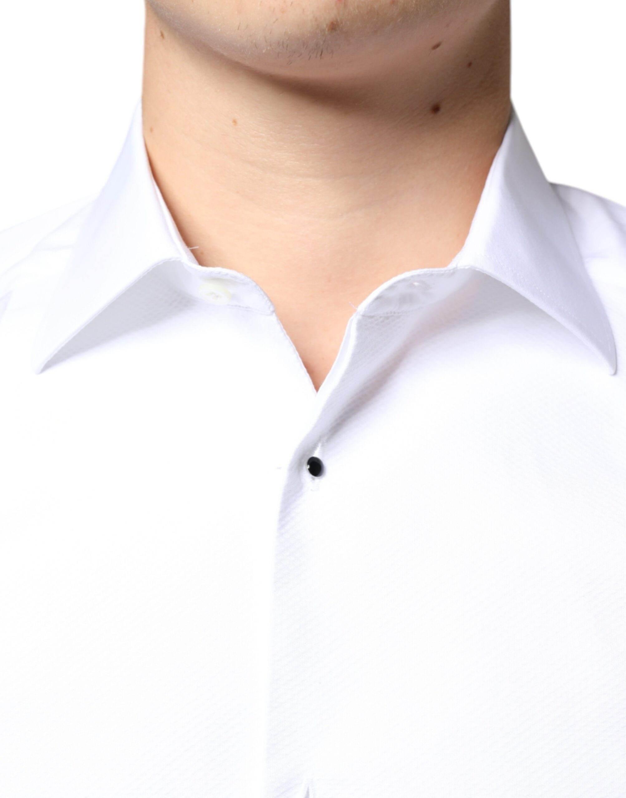 Dolce & Gabbana White Bib Cotton Poplin Formal Dress Shirt - Hilstor