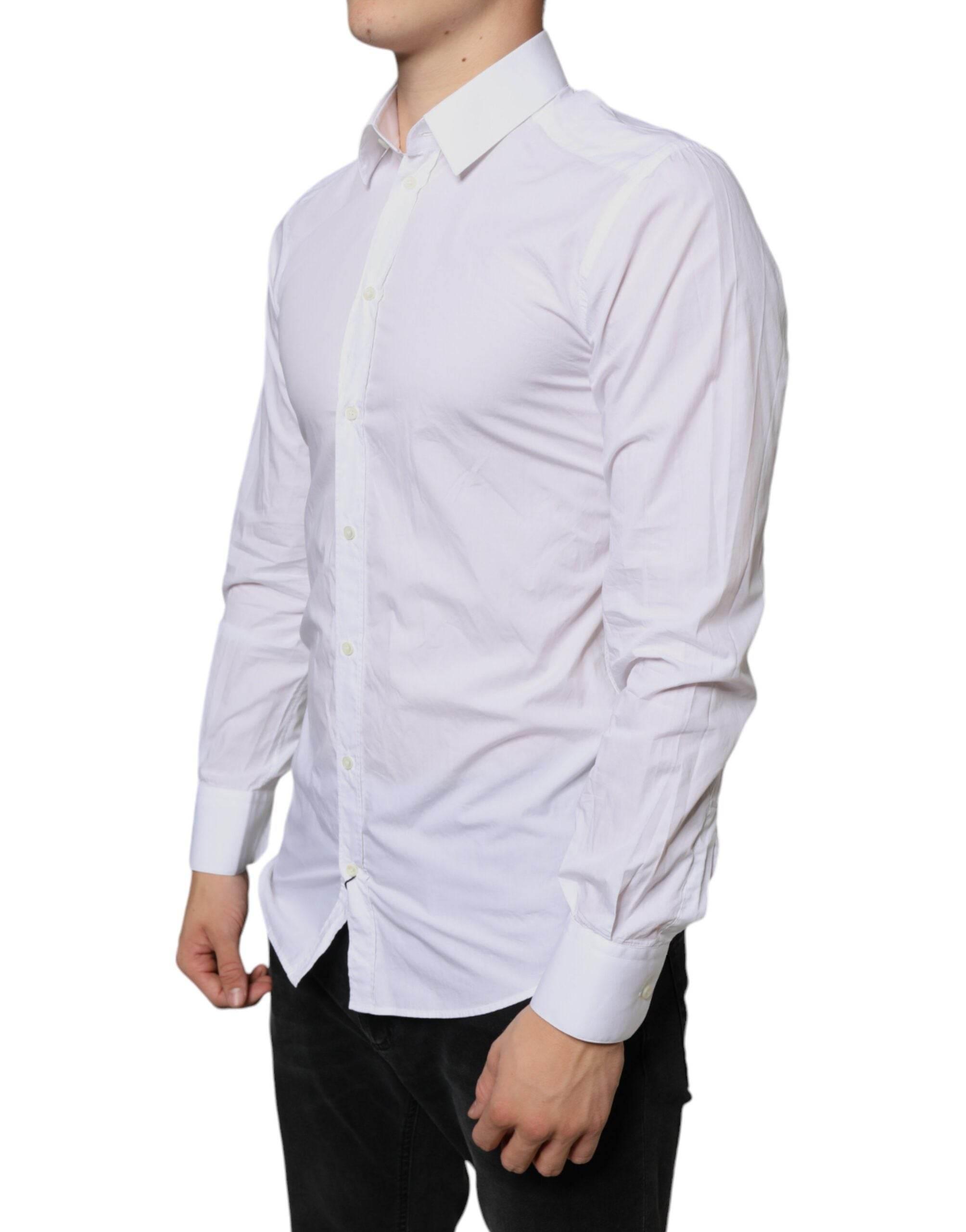 Dolce & Gabbana White Cotton Collared Men Formal Dress Shirt - Hilstor