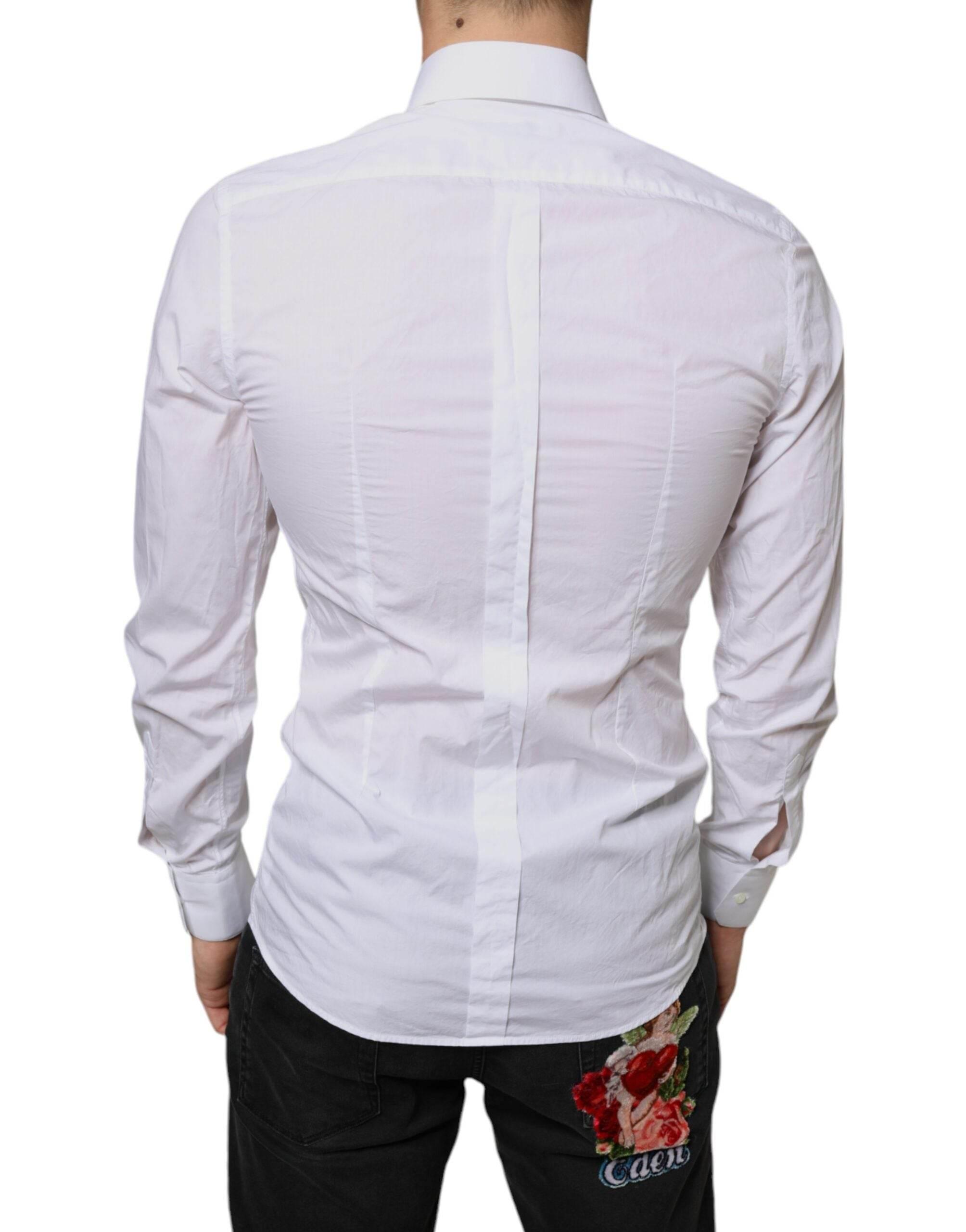 Dolce & Gabbana White Cotton Collared Men Formal Dress Shirt - Hilstor