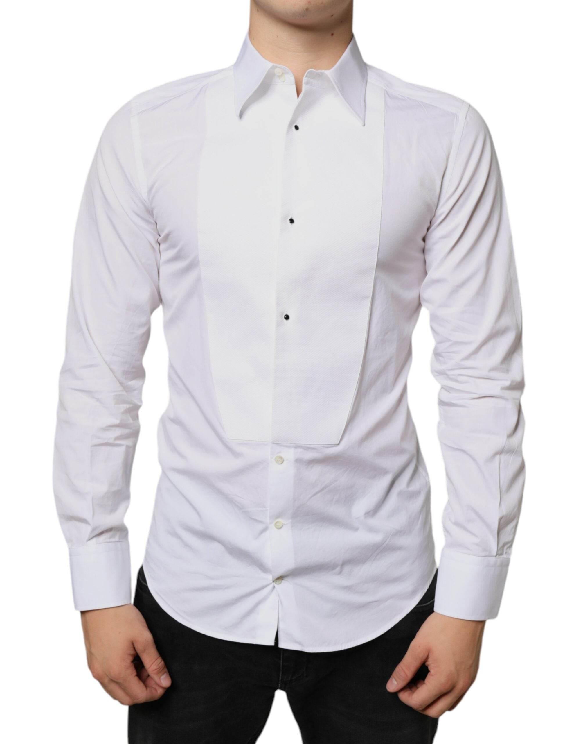 Dolce & Gabbana White Bib Cotton Poplin Formal Dress Shirt - Hilstor