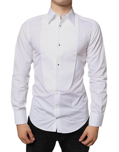 Dolce & Gabbana White Bib Cotton Poplin Formal Dress Shirt - Hilstor
