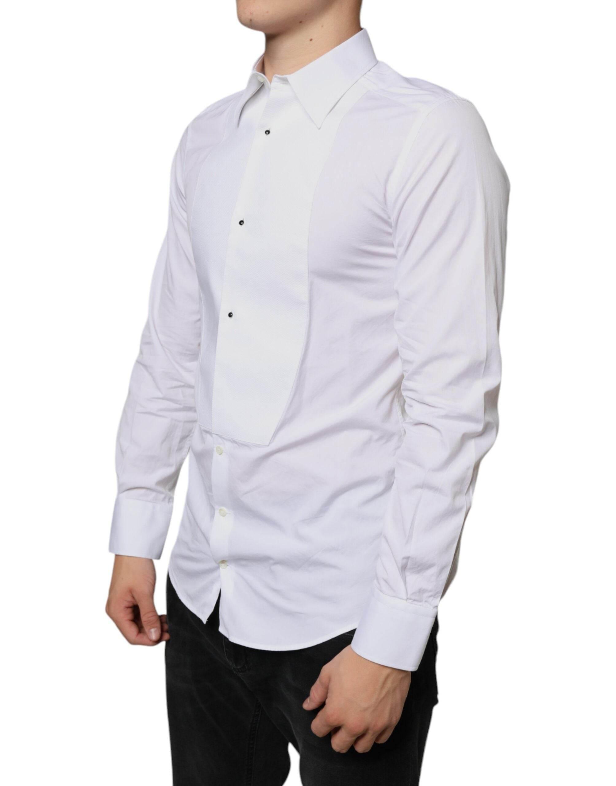Dolce & Gabbana White Bib Cotton Poplin Formal Dress Shirt - Hilstor