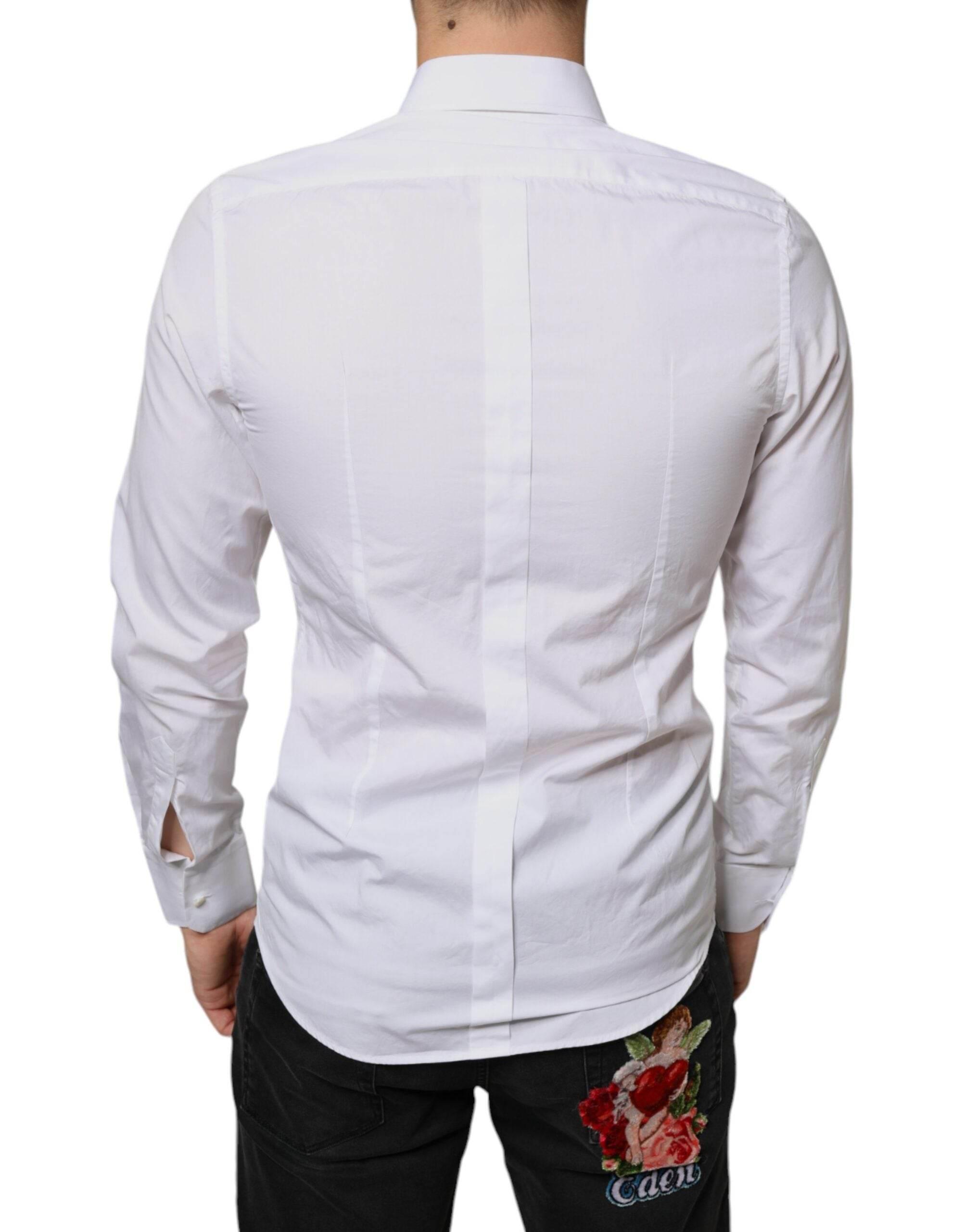 Dolce & Gabbana White Bib Cotton Poplin Formal Dress Shirt - Hilstor