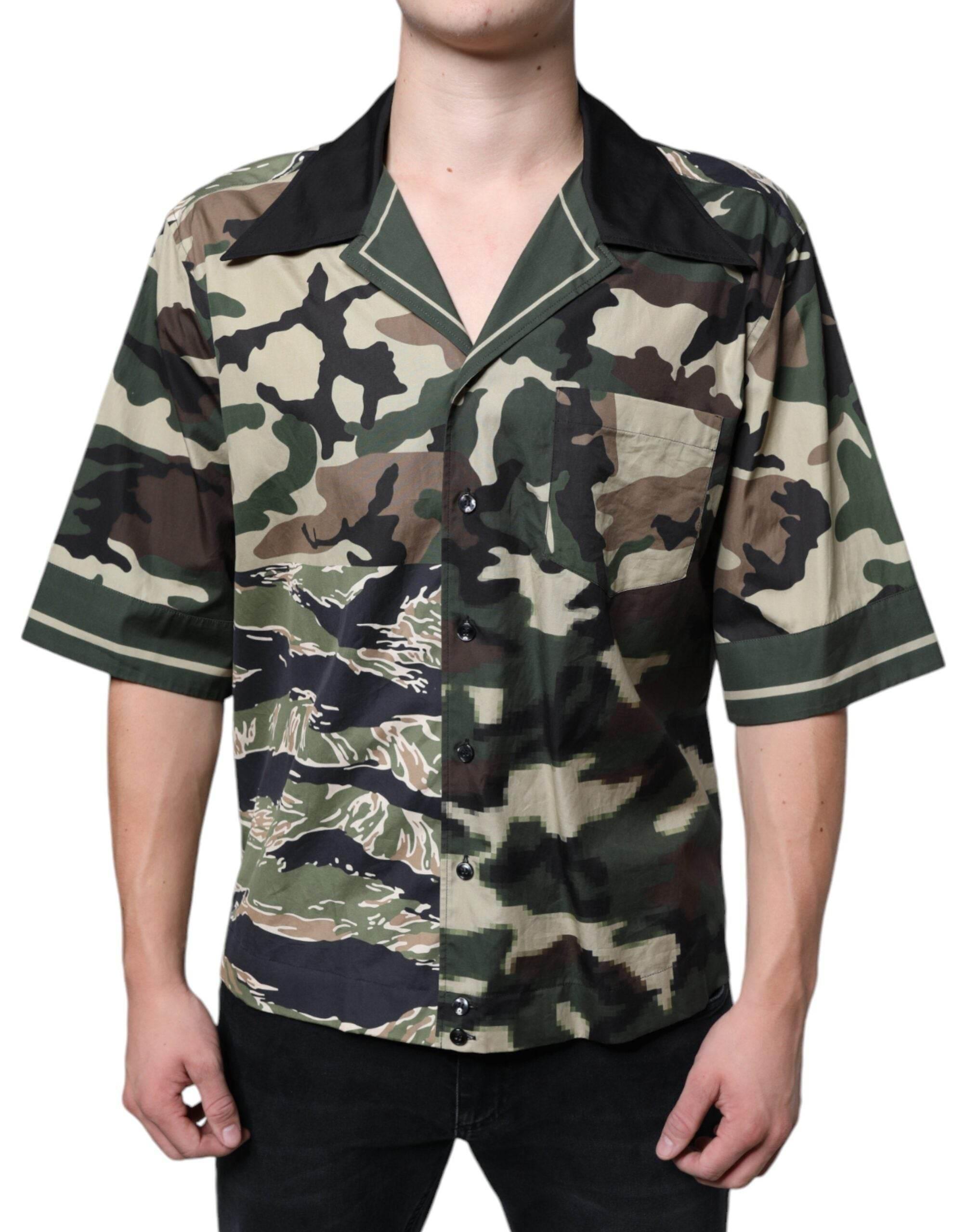 Dolce & Gabbana Multicolor Camouflage Button Down Men Casual Shirt - Hilstor