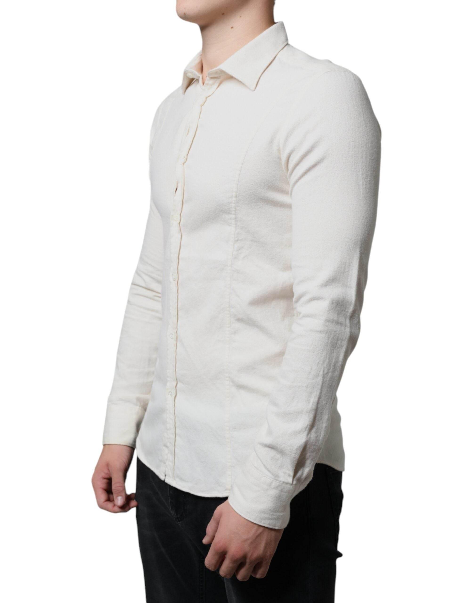 AGLINI Off White Cotton Collared Men Formal Dress Shirt - Hilstor