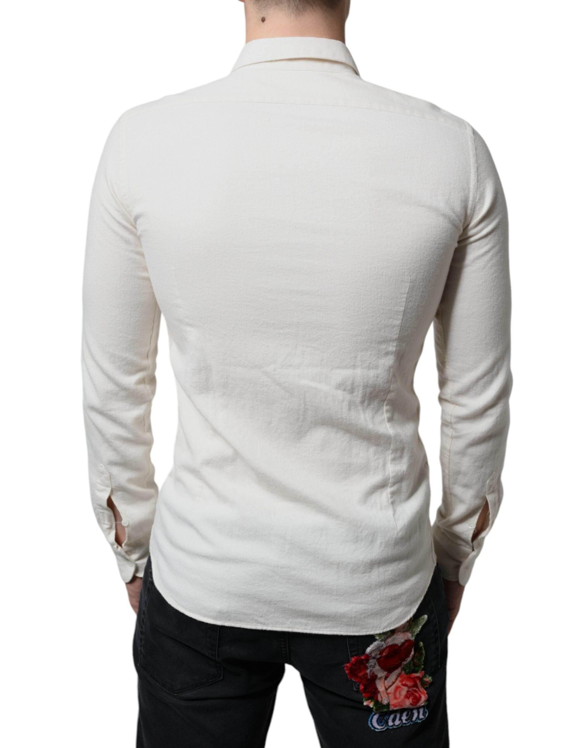 AGLINI Off White Cotton Collared Men Formal Dress Shirt - Hilstor