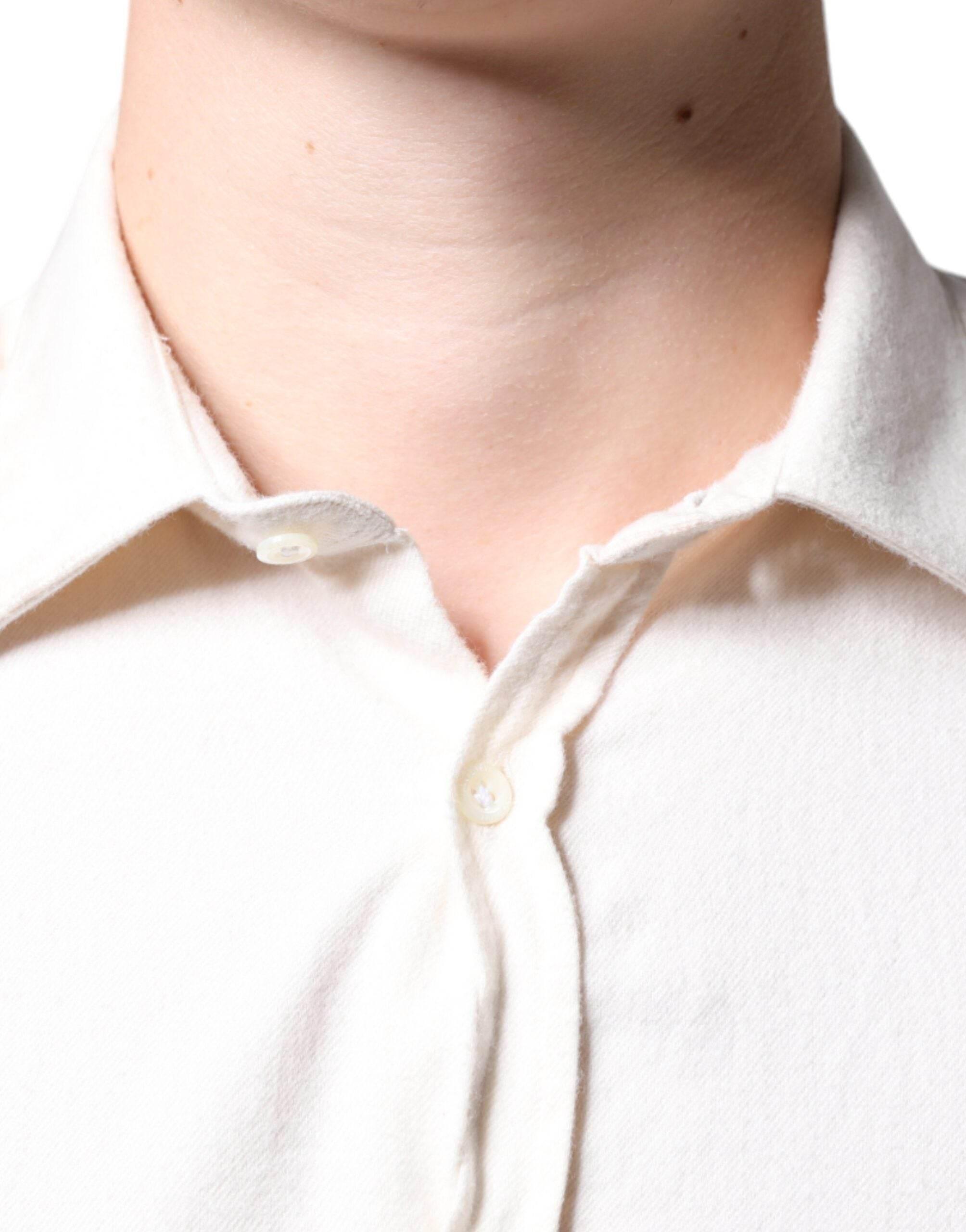 AGLINI Off White Cotton Collared Men Formal Dress Shirt - Hilstor