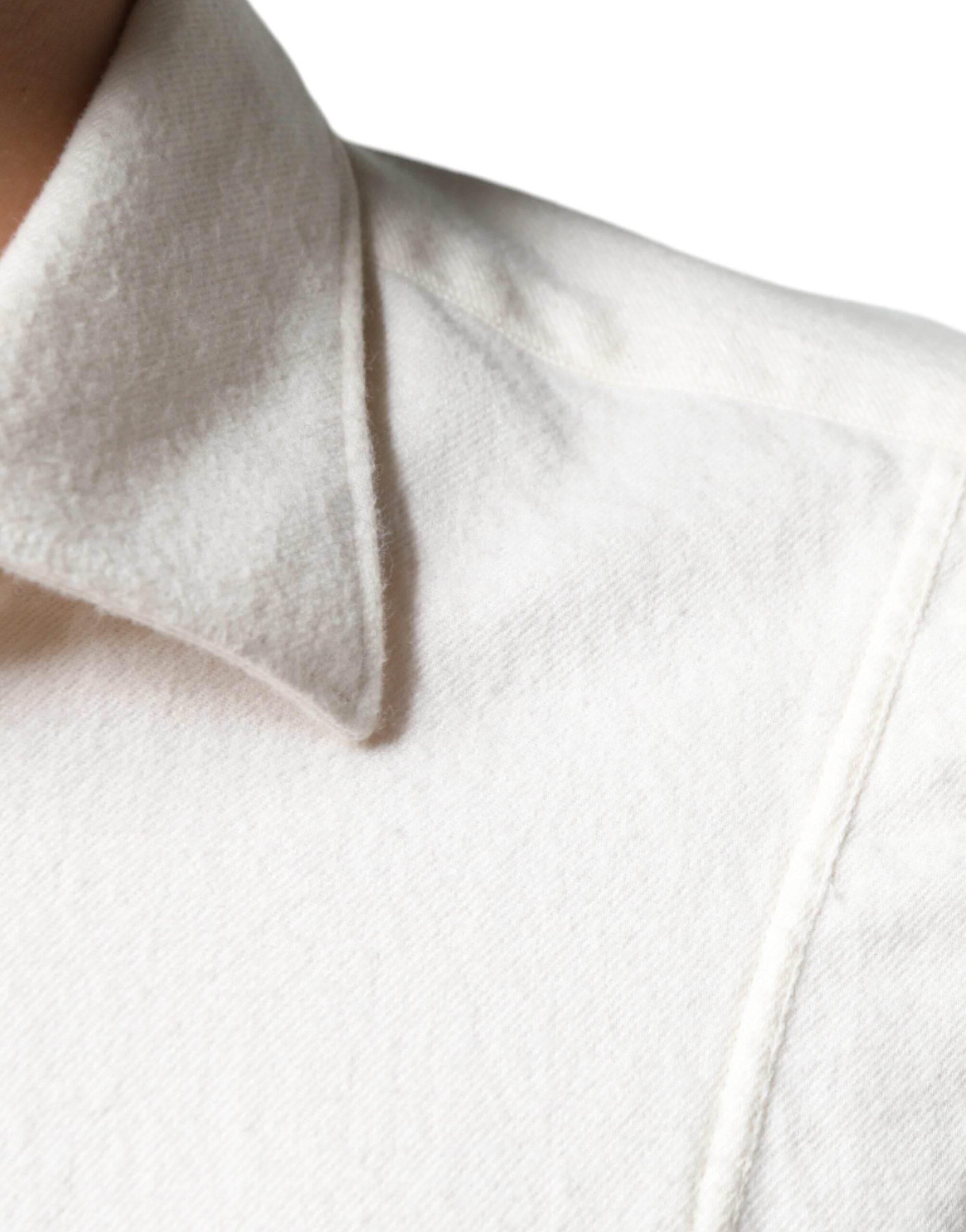 AGLINI Off White Cotton Collared Men Formal Dress Shirt - Hilstor