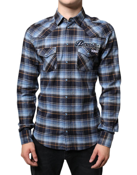 Dolce & Gabbana Multicolor Checkered Paradiso Patch Slim Fit Shirt - Hilstor