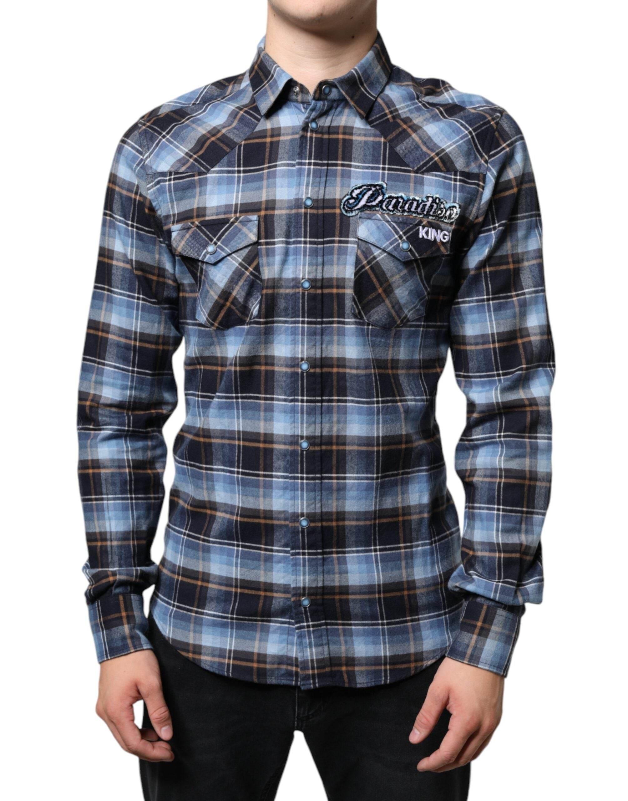 Dolce & Gabbana Multicolor Checkered Paradiso Patch Slim Fit Shirt - Hilstor