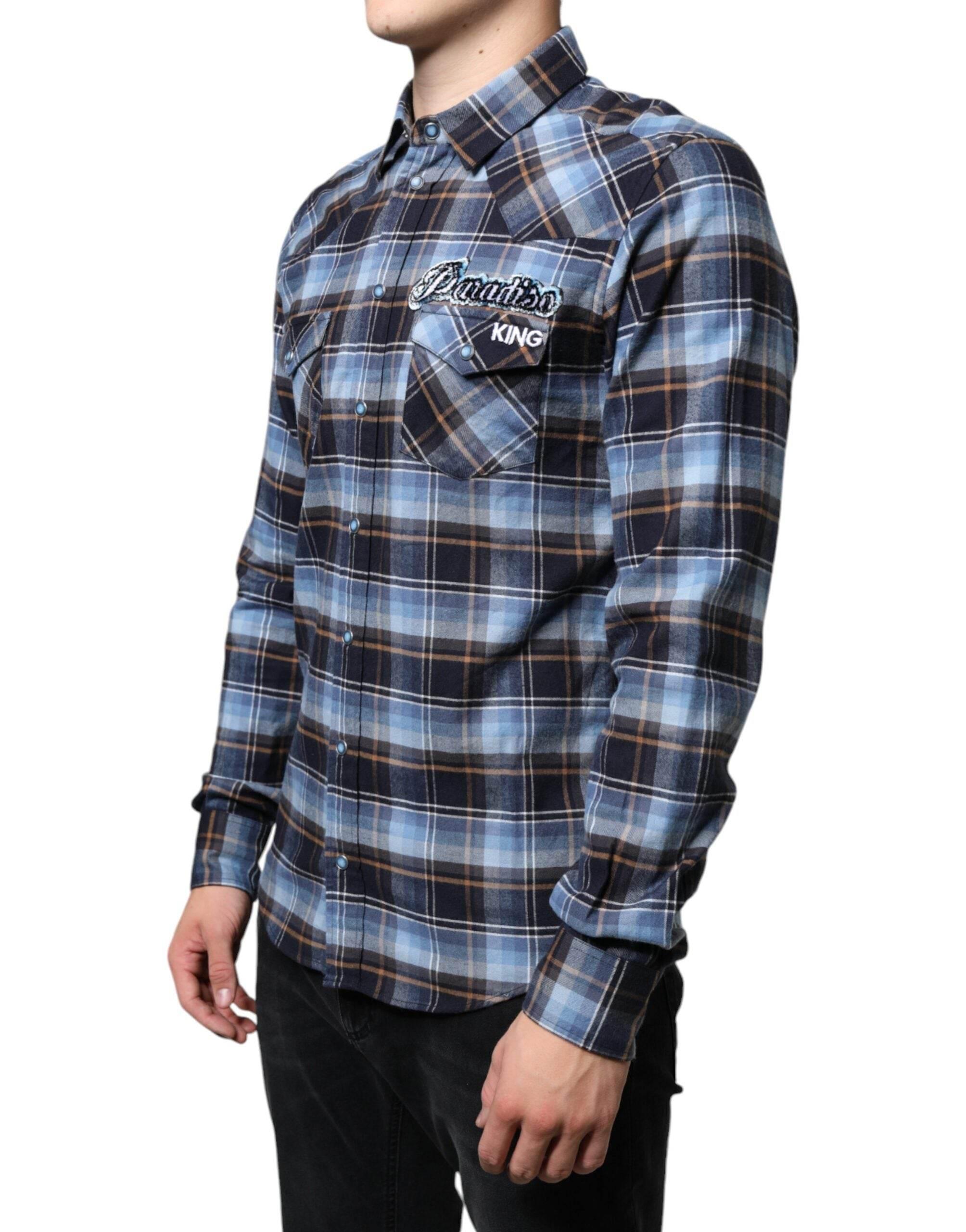 Dolce & Gabbana Multicolor Checkered Paradiso Patch Slim Fit Shirt - Hilstor