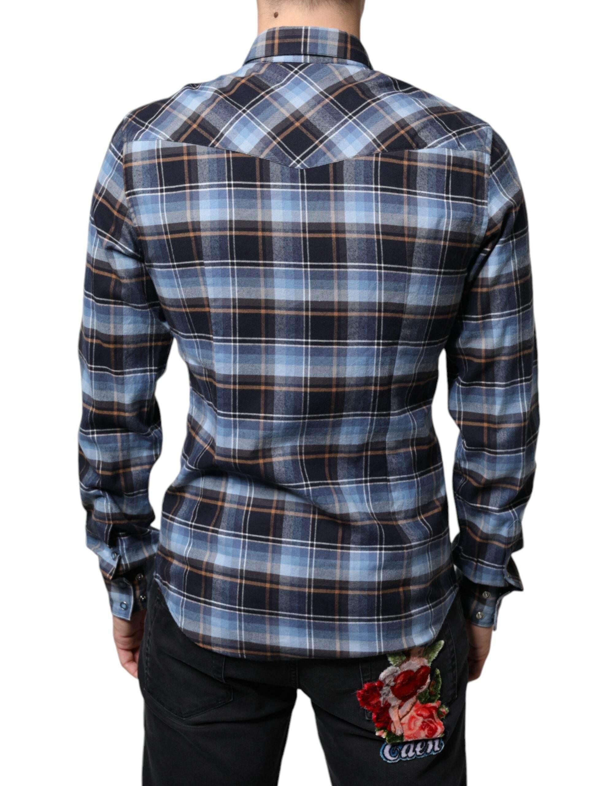 Dolce & Gabbana Multicolor Checkered Paradiso Patch Slim Fit Shirt - Hilstor