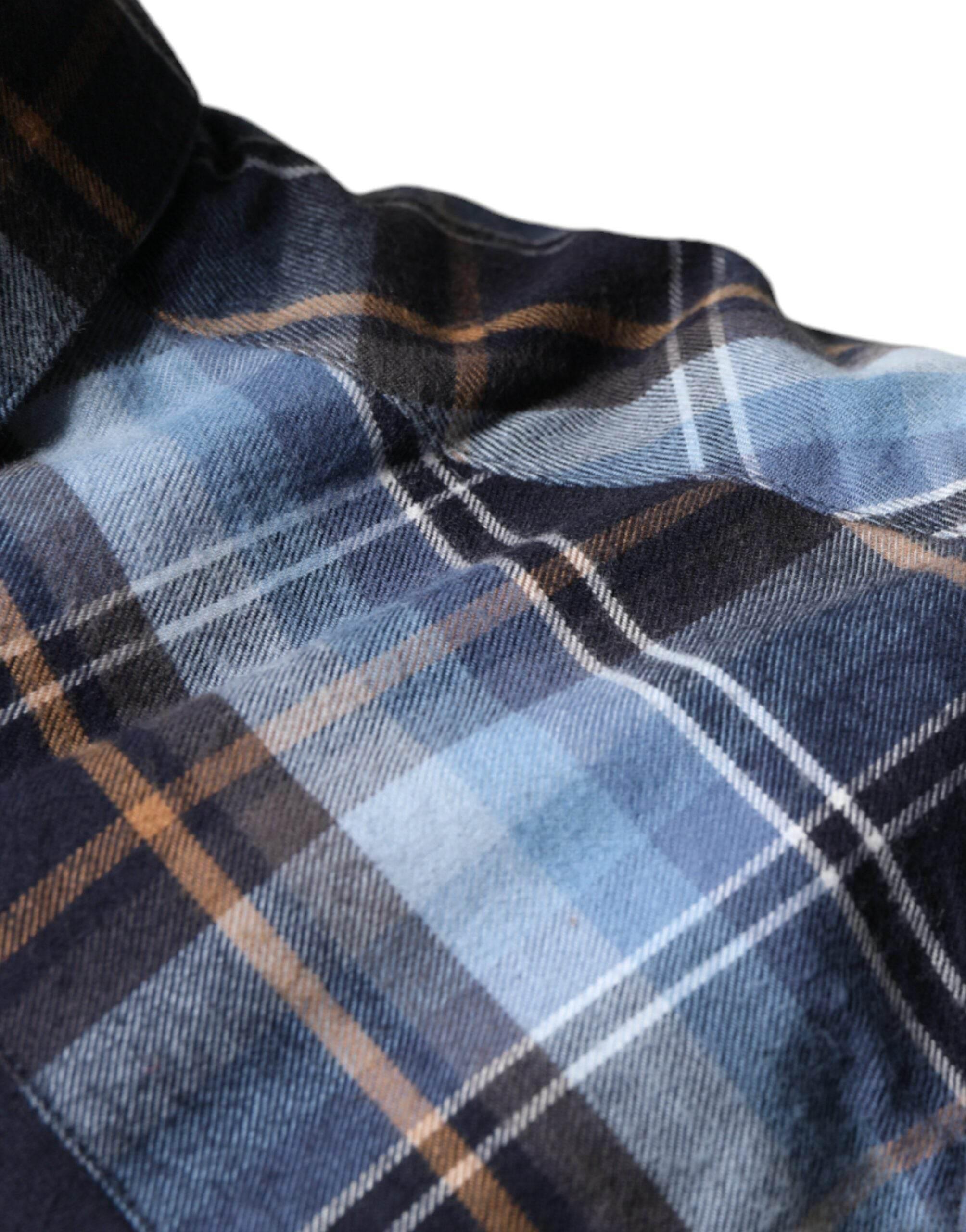 Dolce & Gabbana Multicolor Checkered Paradiso Patch Slim Fit Shirt - Hilstor
