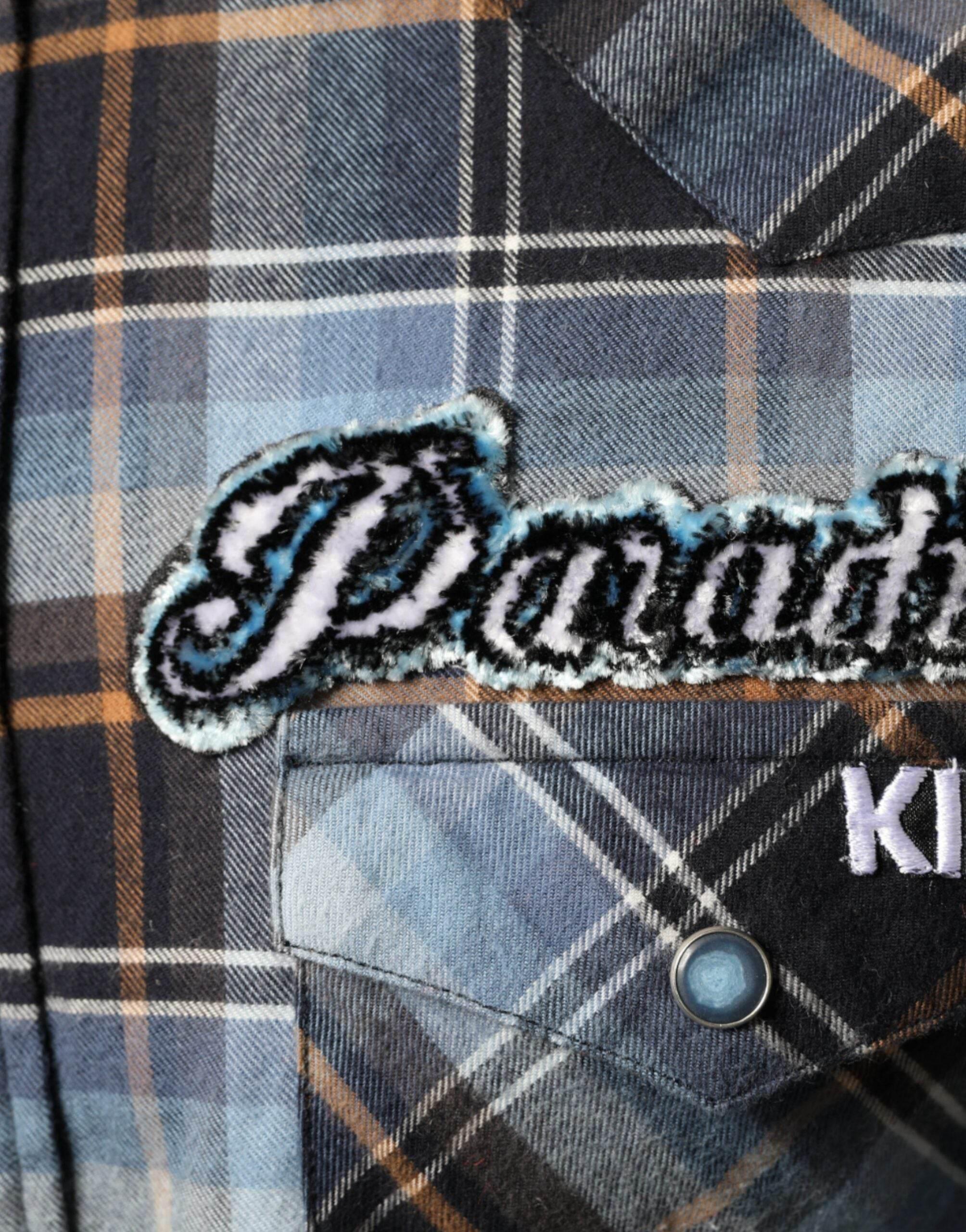 Dolce & Gabbana Multicolor Checkered Paradiso Patch Slim Fit Shirt - Hilstor