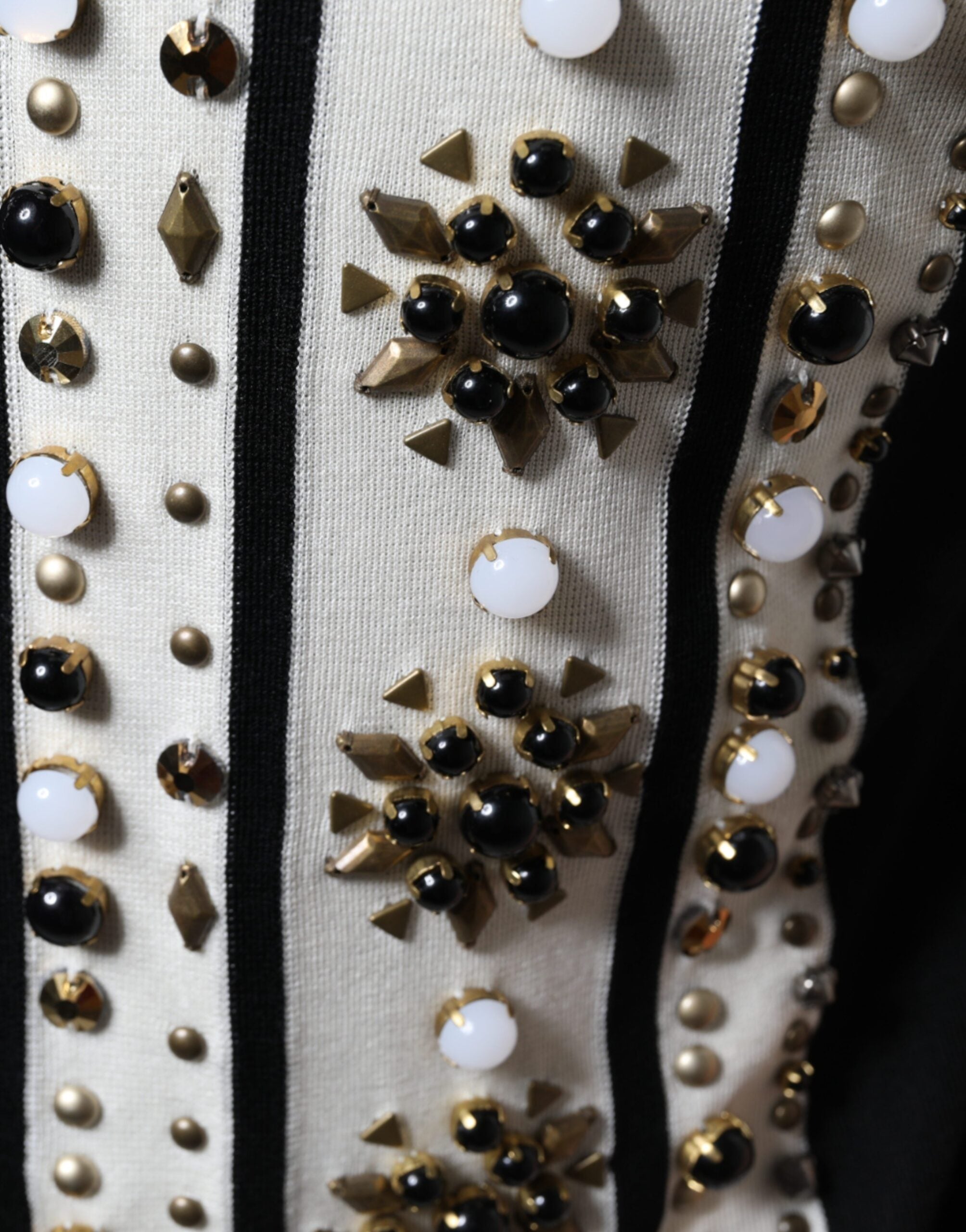 Dolce &amp; Gabbana hvid sort silke besat sten krystalskjorte
