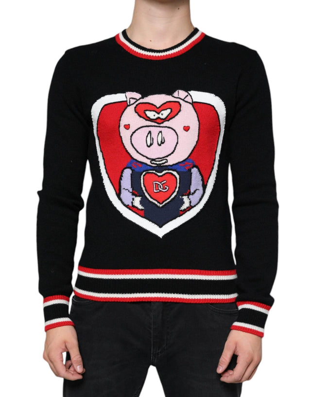 Dolce & Gabbana Black Cashmere Pig of the Year Pullover Sweater - Hilstor