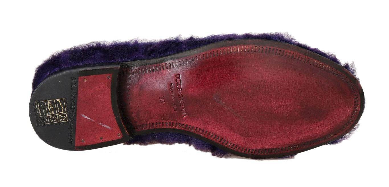 Dolce & Gabbana Plush Purple Sheep Fur Loafers - Hilstor