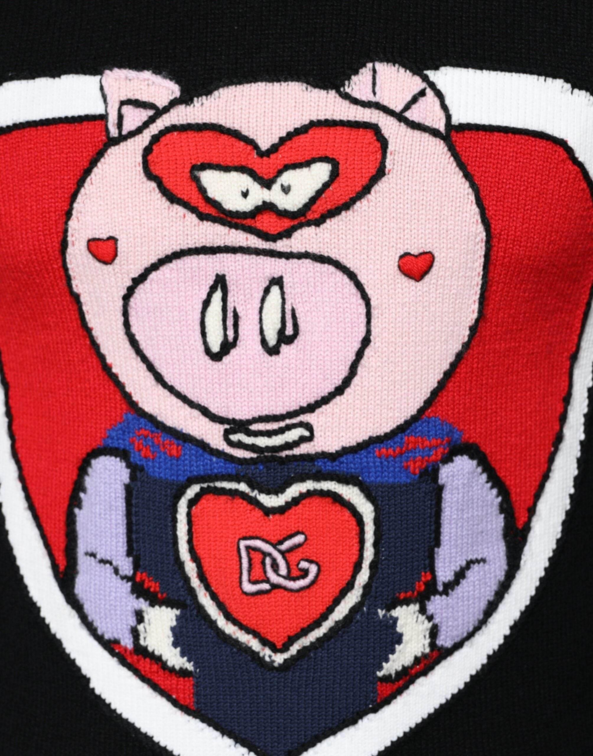 Dolce & Gabbana Black Cashmere Pig of the Year Pullover Sweater - Hilstor