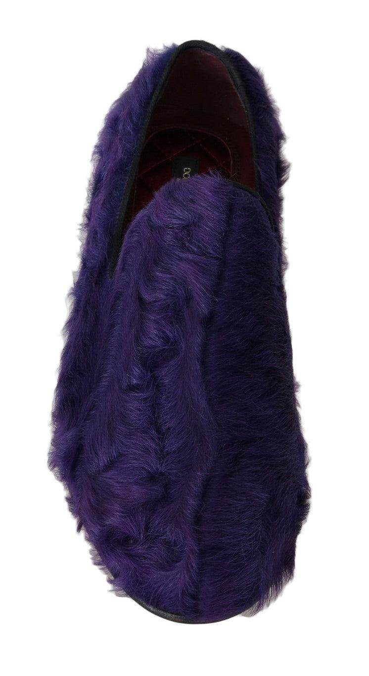 Dolce & Gabbana Plush Purple Sheep Fur Loafers - Hilstor