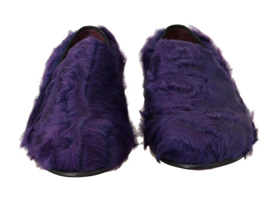 Dolce & Gabbana Plush Purple Sheep Fur Loafers - Hilstor