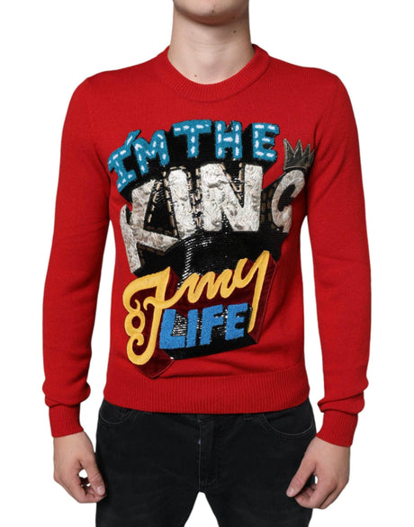 Dolce & Gabbana Red I'm The King Wool Crew Neck Sweatshirt Sweater - Hilstor