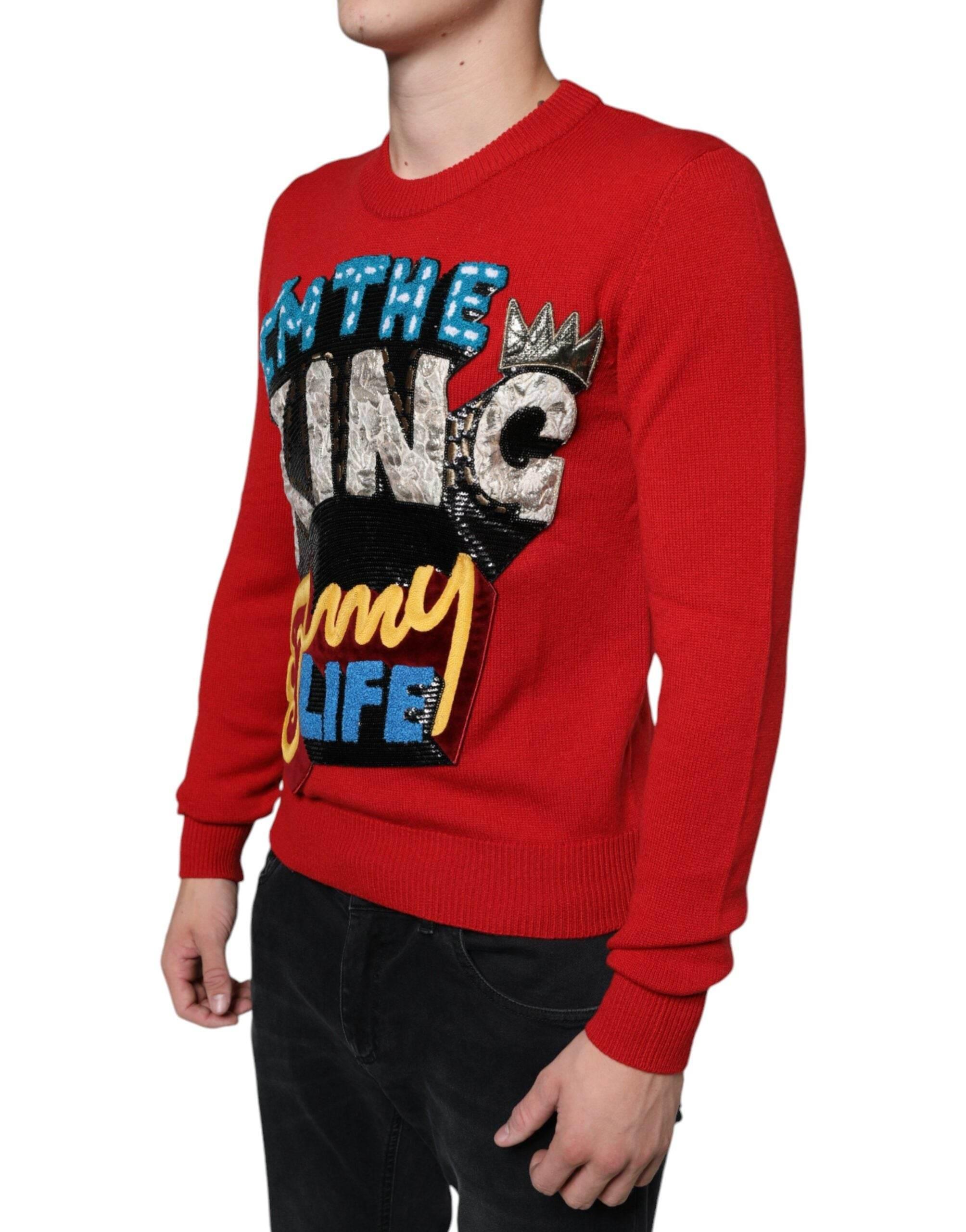 Dolce & Gabbana Red I'm The King Wool Crew Neck Sweatshirt Sweater - Hilstor
