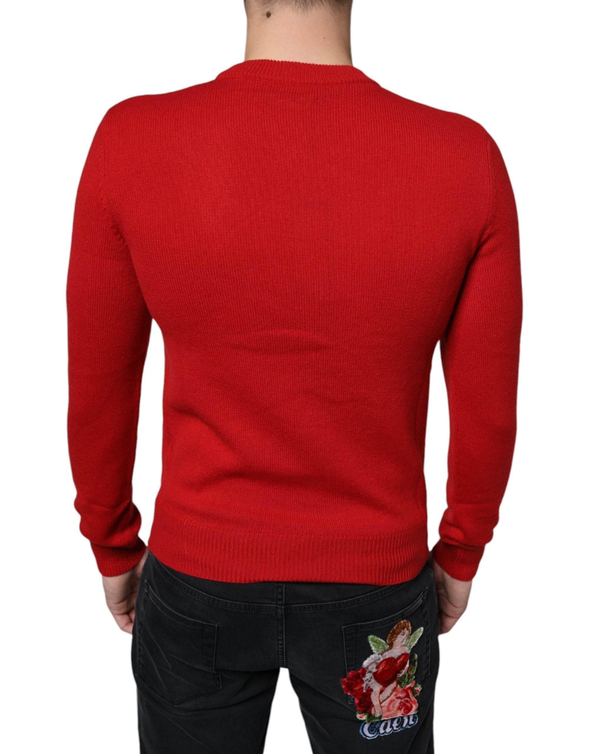 Dolce & Gabbana Red I'm The King Wool Crew Neck Sweatshirt Sweater - Hilstor